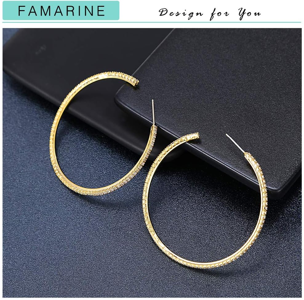 FAMARINE Gold Silver CZ Open C Hoops Earrings, Crystal Cubic Zirconia Hoop Earring Gift for Women - Image 3