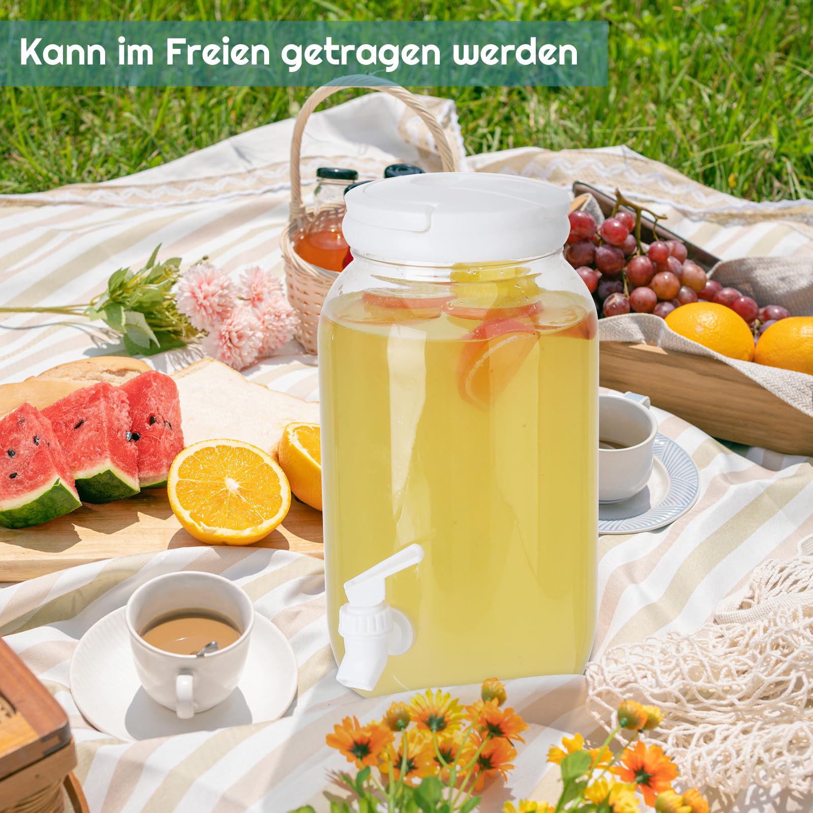 Dispenser per bevande in plastica con rubinetto, set di 2 dispenser per acqua fredda da 3 l, con rubinetto, manico e tappo a vite, per cocktail e bevande infuse, ideale per barbecue, feste e ma