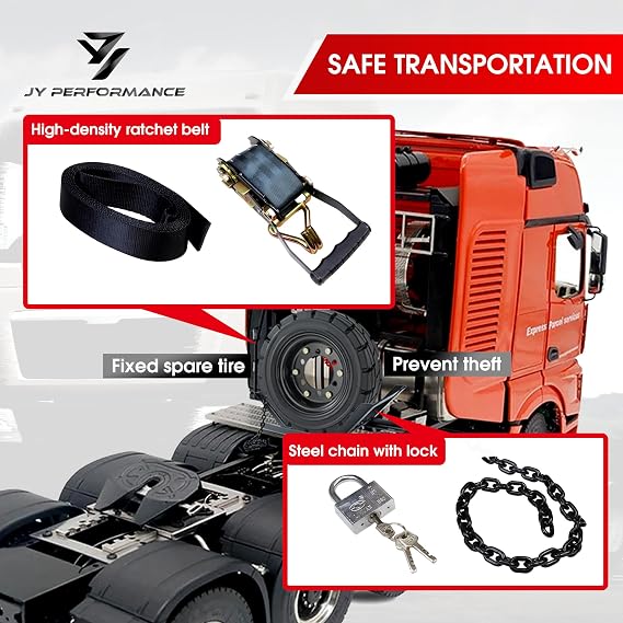 JY PERFORMANCE Semi-Truck Spare Tire Rack, Adjustable Tire Carrier, Ratchet Strap Chain, Black, DAC927