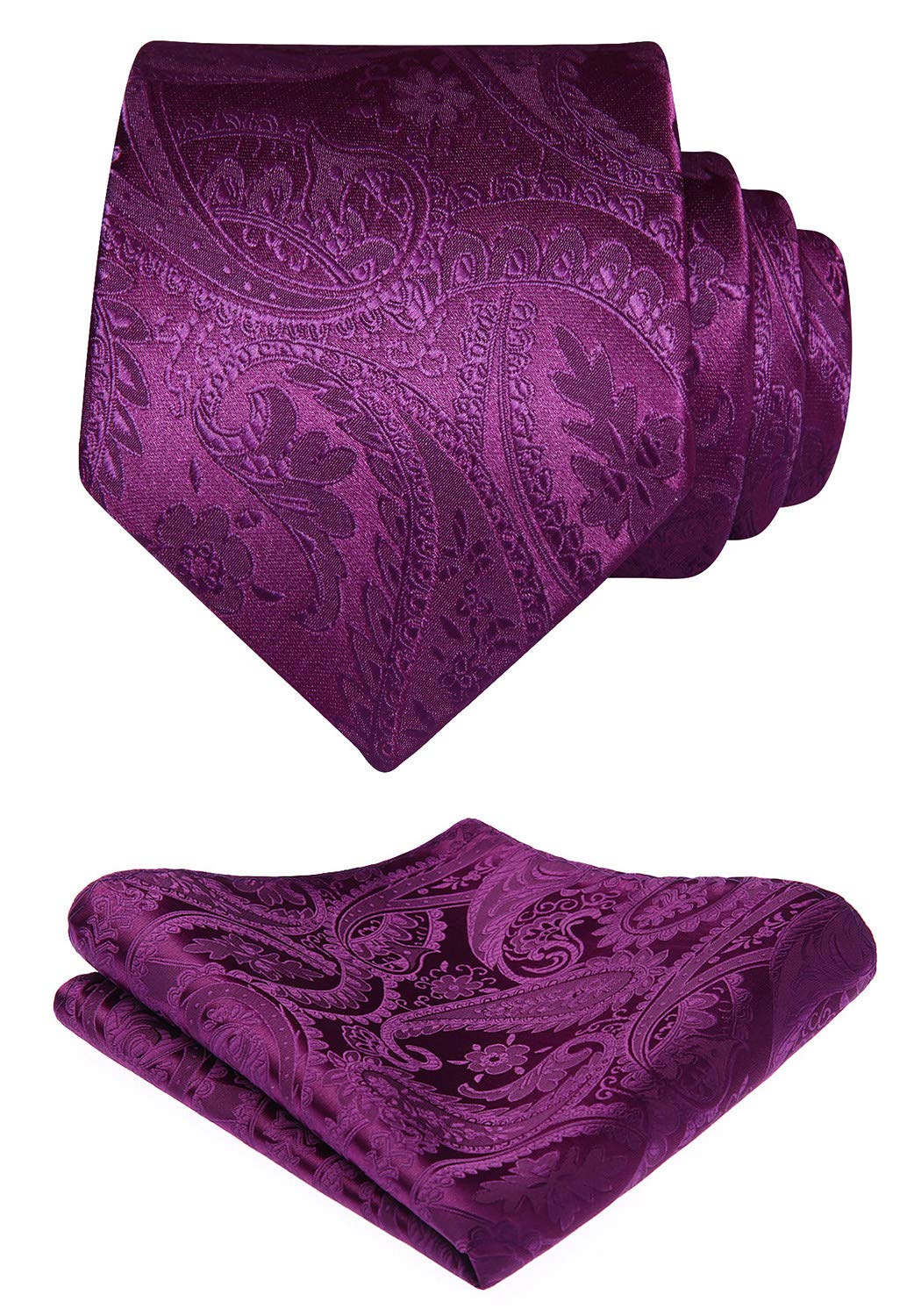 HISDERNSolid Paisley Tie for Men Handkerchief Woven Classic Flroal Men's Necktie & Pocket Square Set Wedding