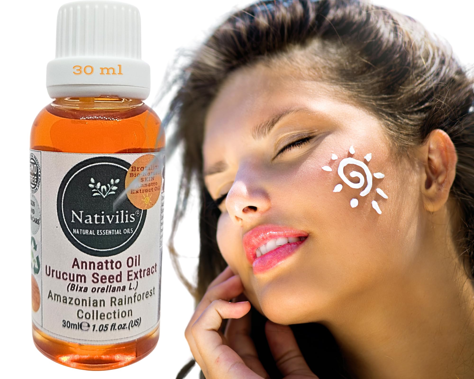 Nativilis Amazonian Urucum Seed Extract Annatto Oil 30 ml (Bixa orellana L.) Emolient for Suncream Lotion - Image 3