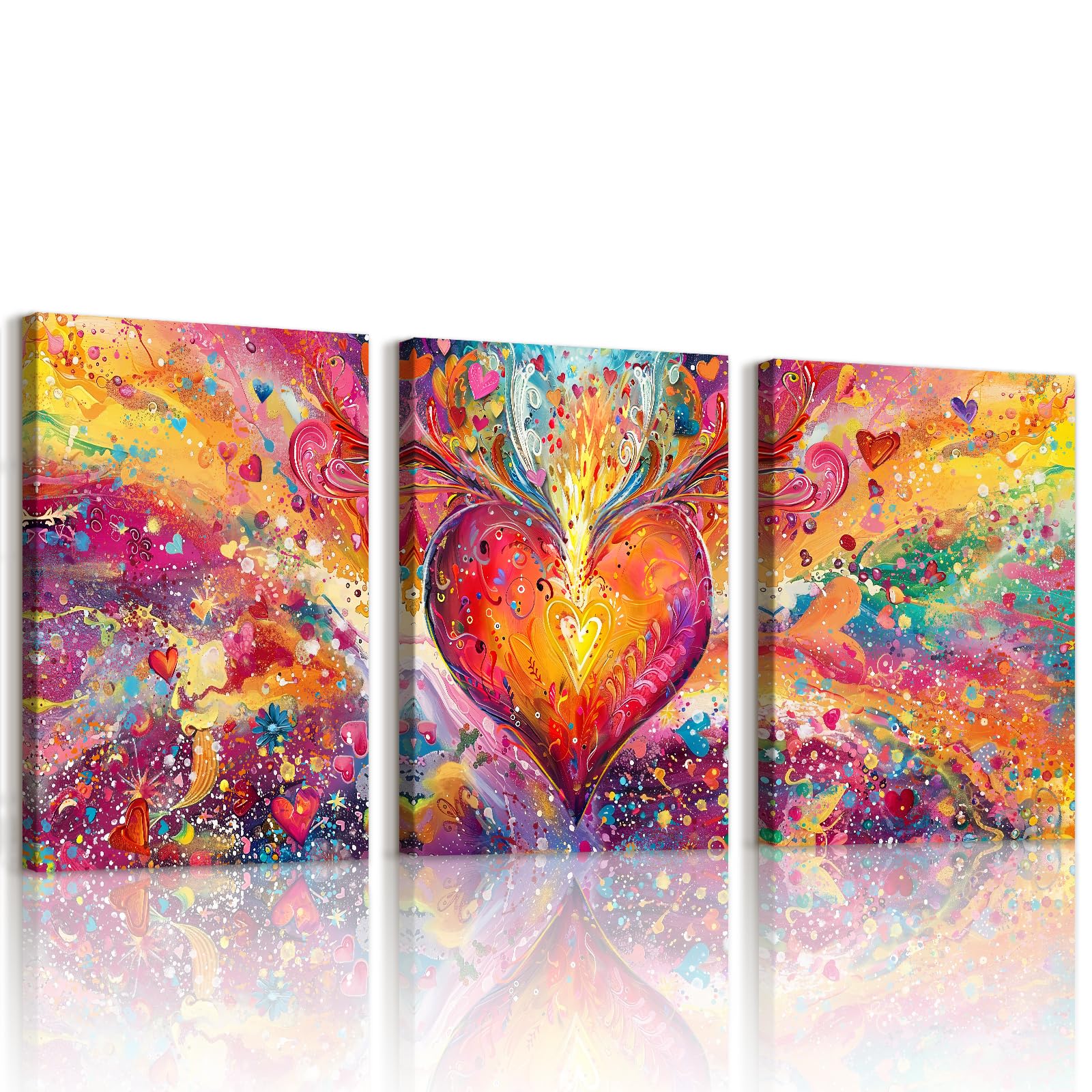 WENGTIAO Set of 3 Abstract Colorful Heart Canvas Wall Art Framed, Romantic Love Heart Painting on Canvas Modern Living Room Bedroom Wall Decor 30x40cmx3 — image 1