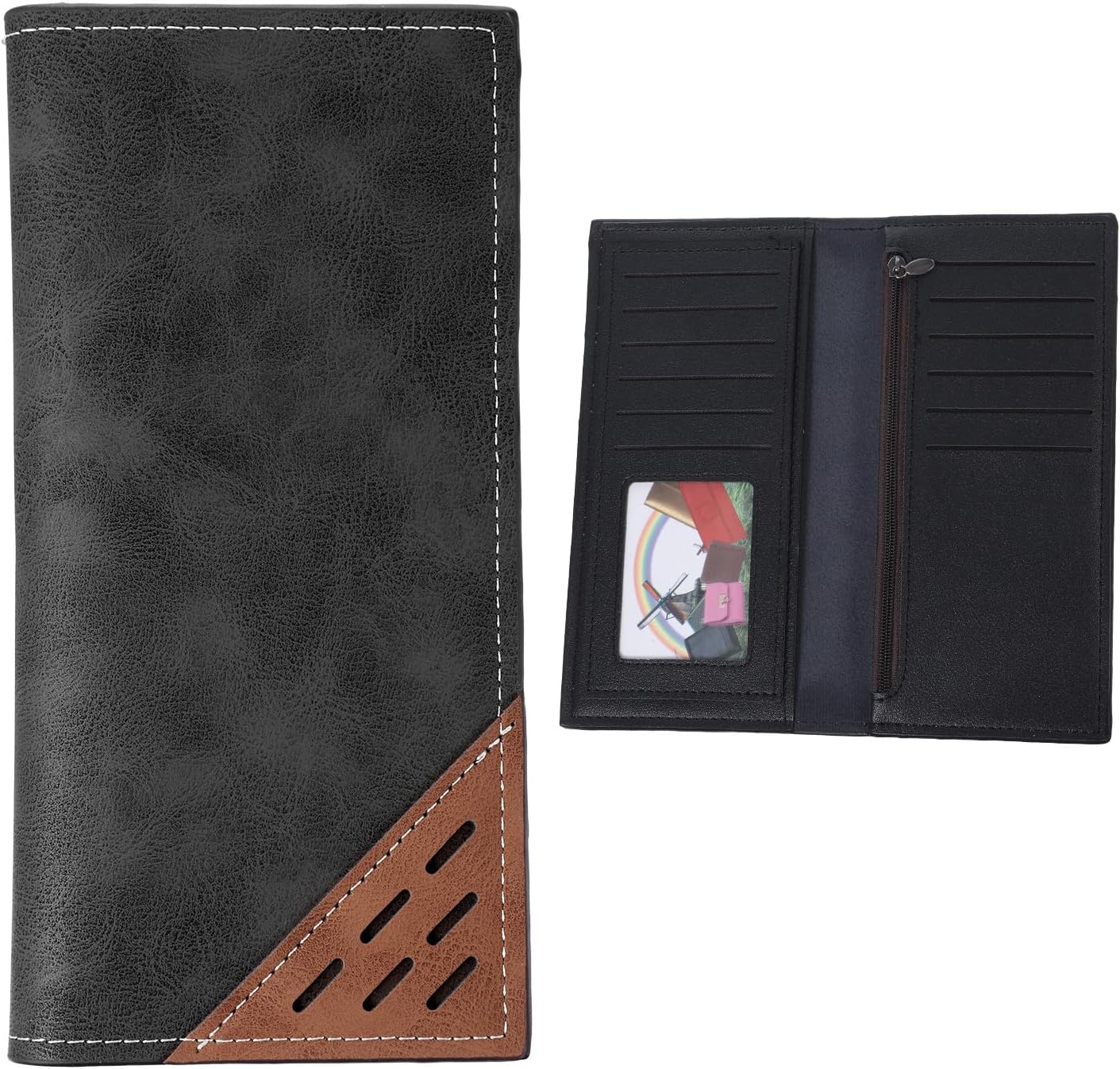 Styquenzer 1PCS Bifold Slim Long Wallet for Men, PU Leather Black