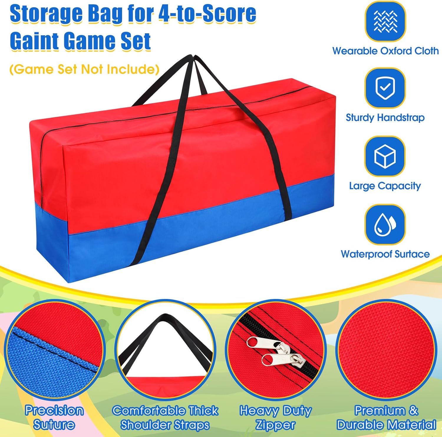 Sadnyy Giant 4 In a Row Game Carry and Storage Bag with Handle and Durable Zipper 47x12x20 Inch Large Carrying Bag for Jumbo 4 in a Row for Kids Outdoor Party Yard Lawn Games, Game Set Not Included - Image 3
