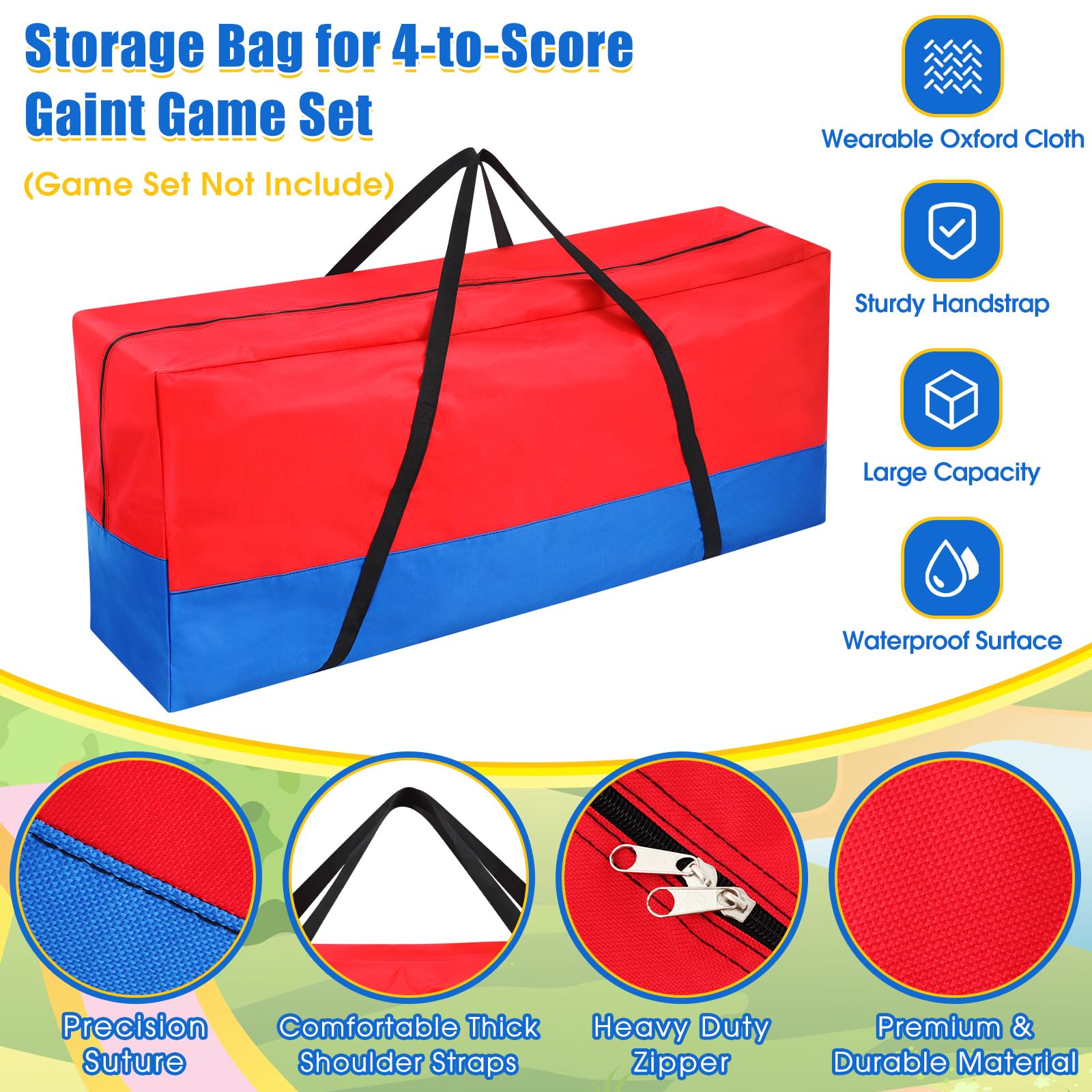Bolsa gigante de transporte y almacenamiento de juegos 4 en fila con asa y cremallera duradera de 47 x 12 x 20 pulgadas, bolsa de transporte grande para Jumbo 4 en una fila para niños, al aire 3