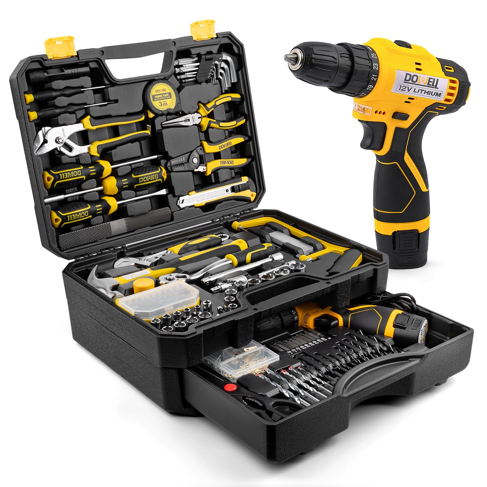 DOWELL 223-Piece Power Drill Tool Set, 12V