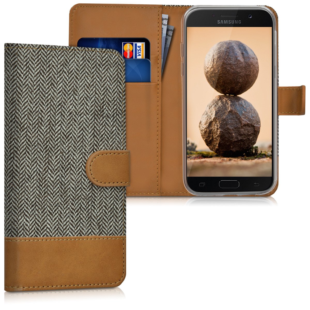 kwmobile Wallet Case kompatibel mit Samsung Galaxy A5 - Hlle mit Stnder -  Handyhlle Kartenfcher Dunkelgrau Braun: Amazon.de: Elektronik & Foto