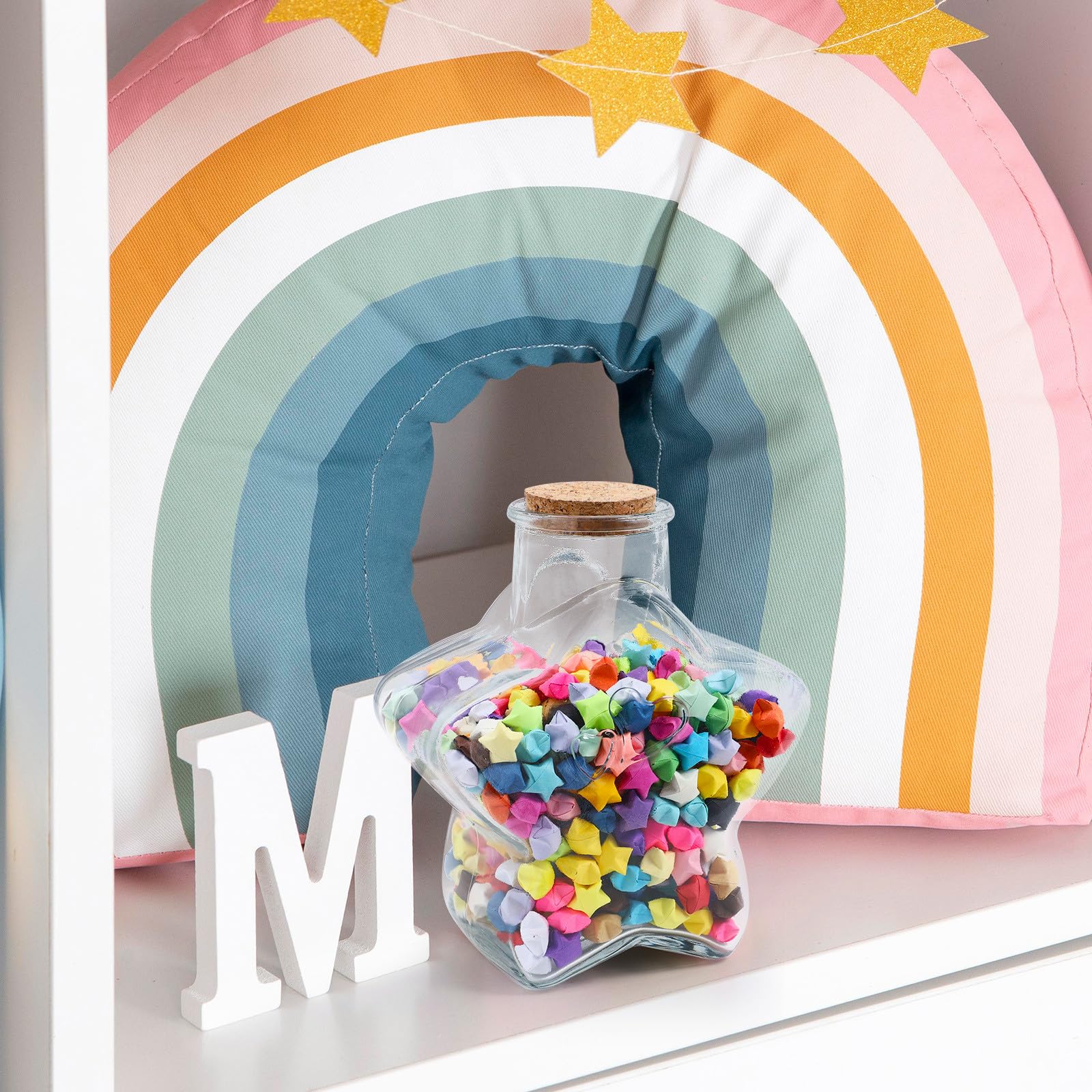 Abaodam Tiras de Papel para Origami de Estrella Degradado Morado con Botella de Cristal para Deseos, Kit de Manualidades Diy, Obsequio Romántico para Cumpleaños y Decoración Infantil