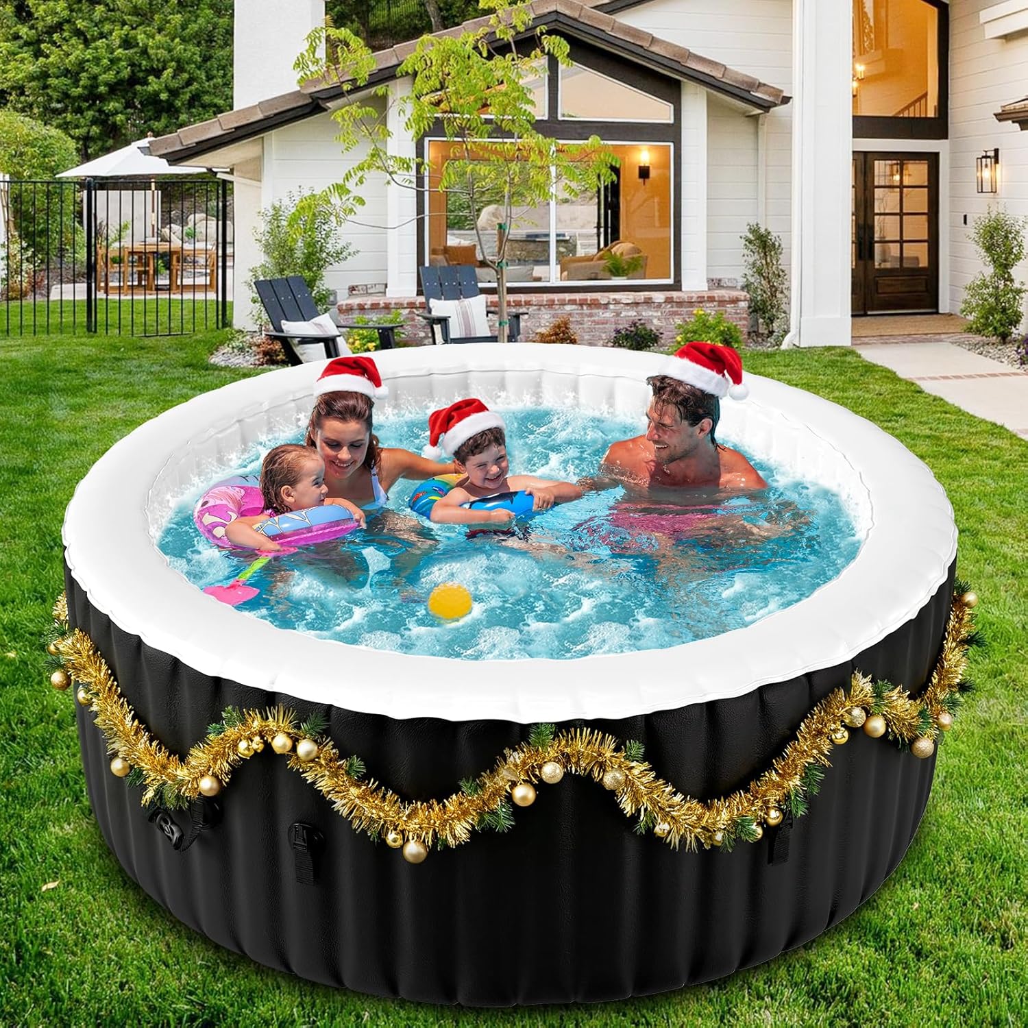 2 Person Inflatable Hot Tub with Side Table, Oval Blow Up Portable Hot Tub, Leak-Proof PVC Outdoor Spa with 100 Strong Air Jets, Heater Pump and Insulated Cover, 75” X 47”X 25” - Image 1 of 9
