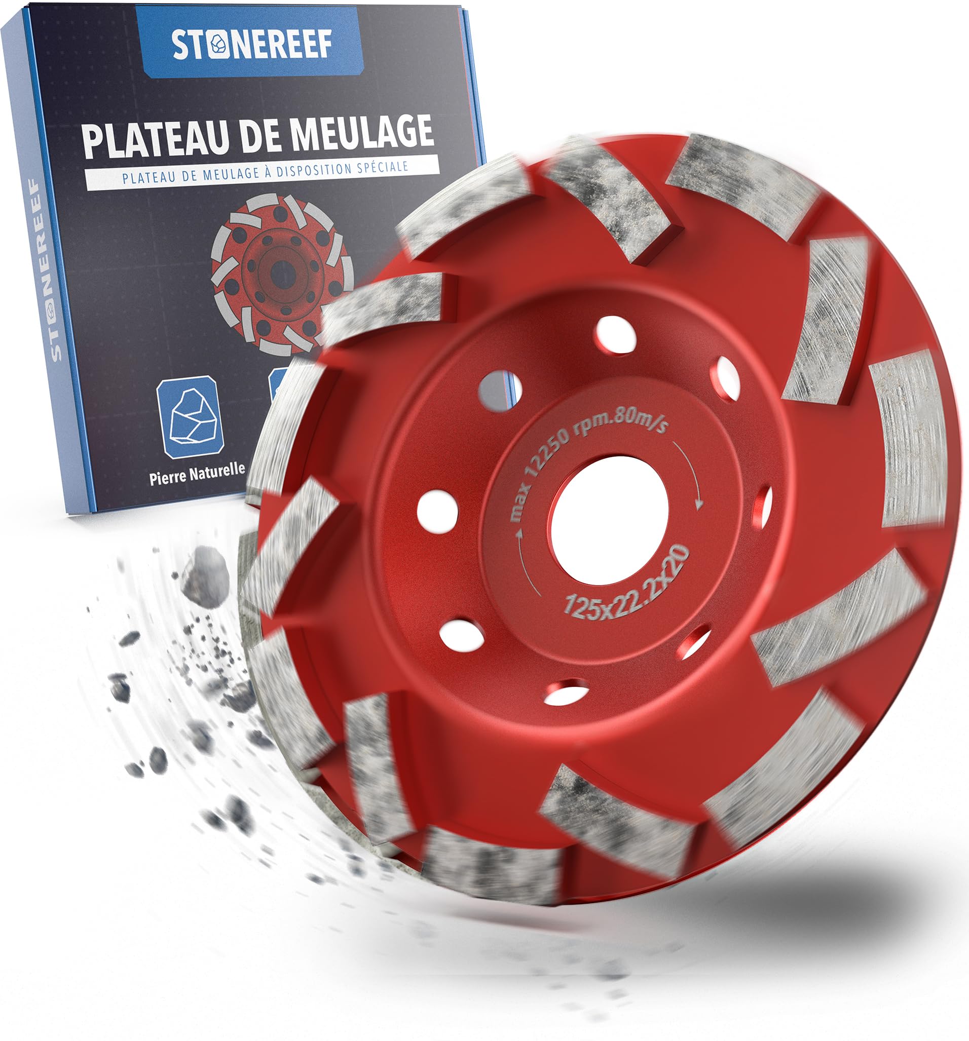 Ponceuse fraise à ponçage, plateau de 125 mm, ponceuse à chape, disques abrasifs pour béton, meule diamantée pour aspiration, fraiseuse de rénovation [125 x 22,2 x 20]