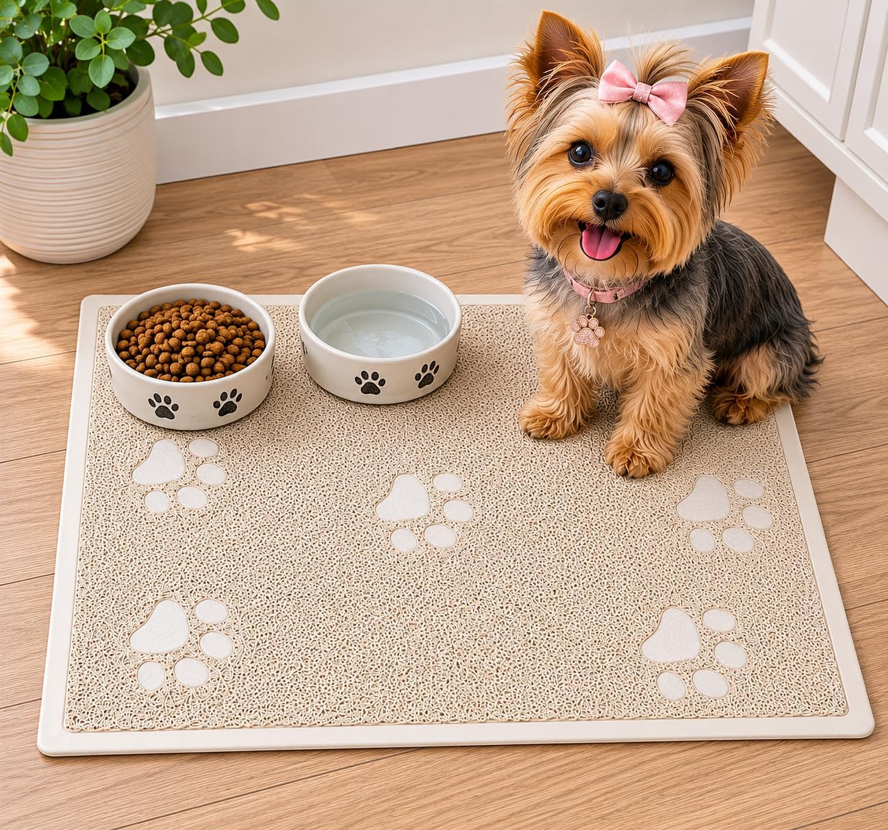 PVC Pet Feeding Mat 15” x 12” Waterproof Non-Slip Dog & Cat Food Bowl Mat Gray image 3