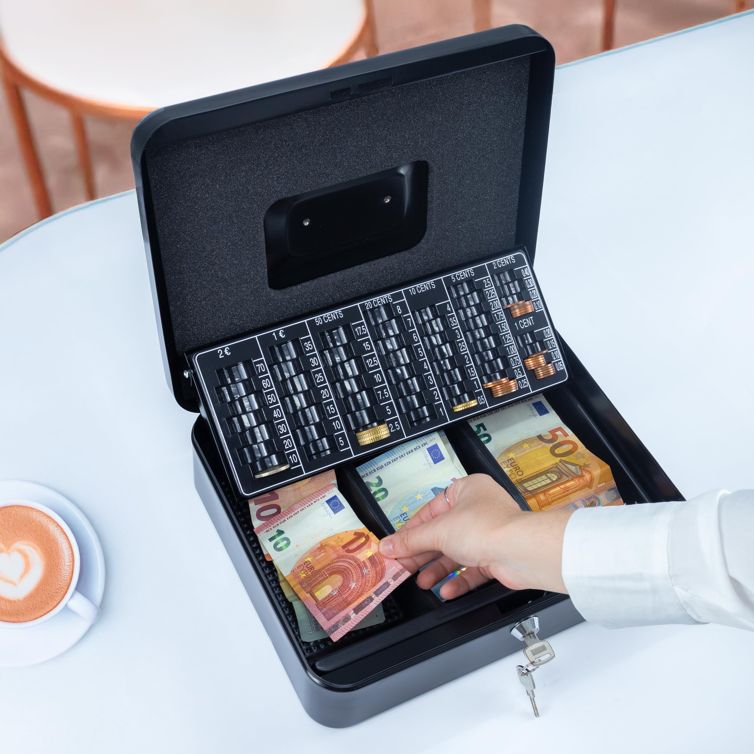 iggual Caja de Efectivo con 2 Llaves, Bandeja Organizador, Negro