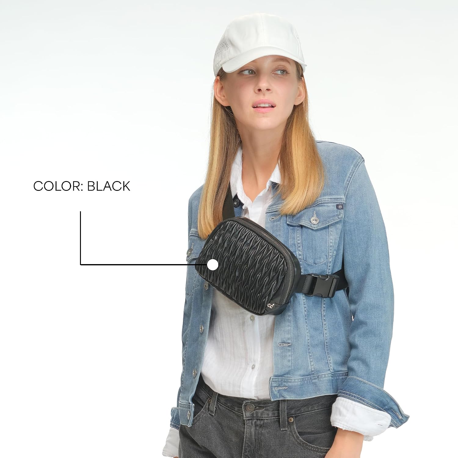 C.C Belt Bag for Women – Quilted Fanny Pack Crossbody Waist Bag with Adjustable Strap, Fashion Gift Idea (Materasse - Black)