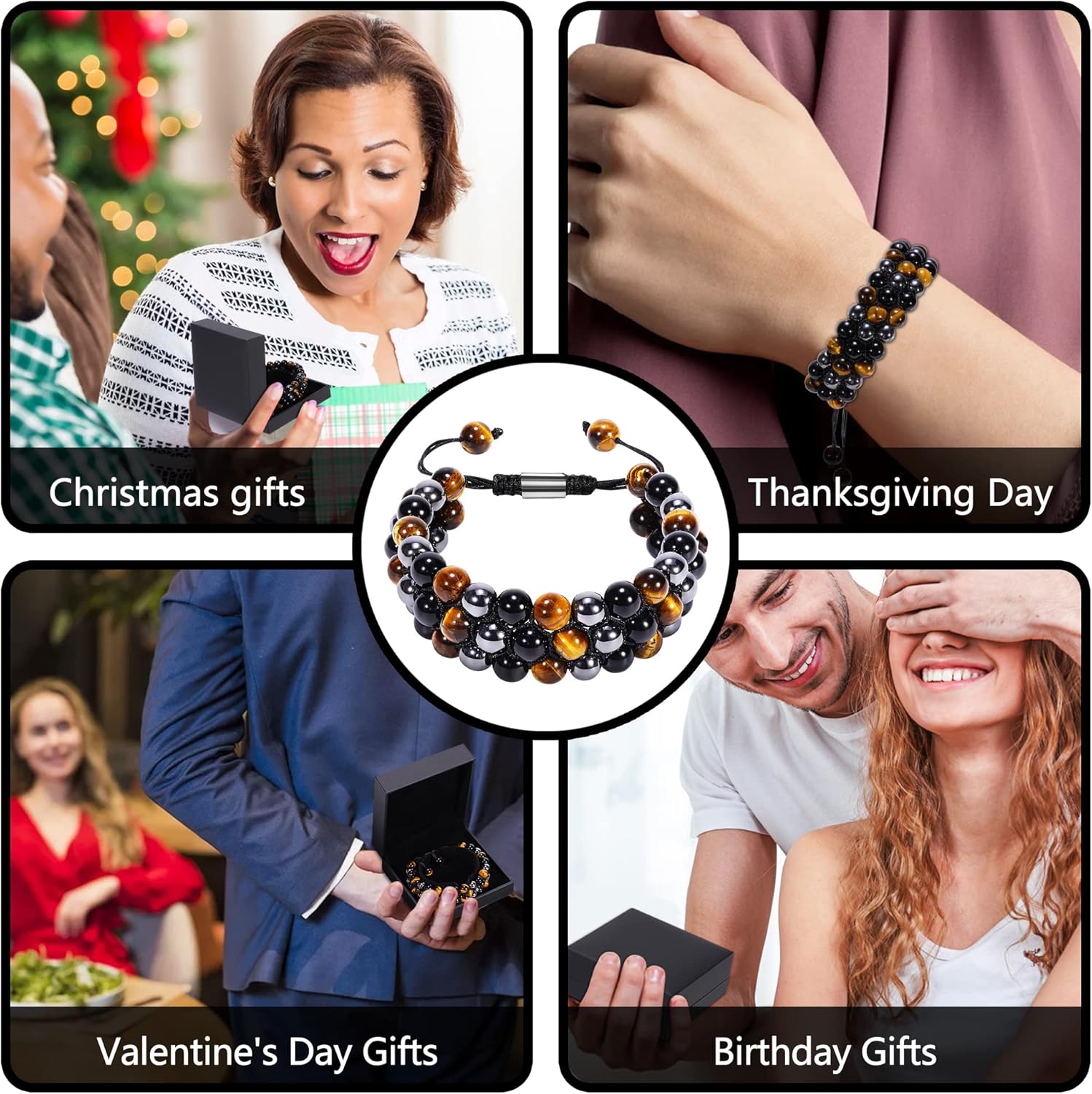 Triple Protection Bracelet, Genuine Tigers Eye Black Obsidian and Hematite 8mm Beads Bracelet for Men Women, Crystal Jewelry Stone Bracelets Gifts for Men Bring Luck Prosperity - Image 7