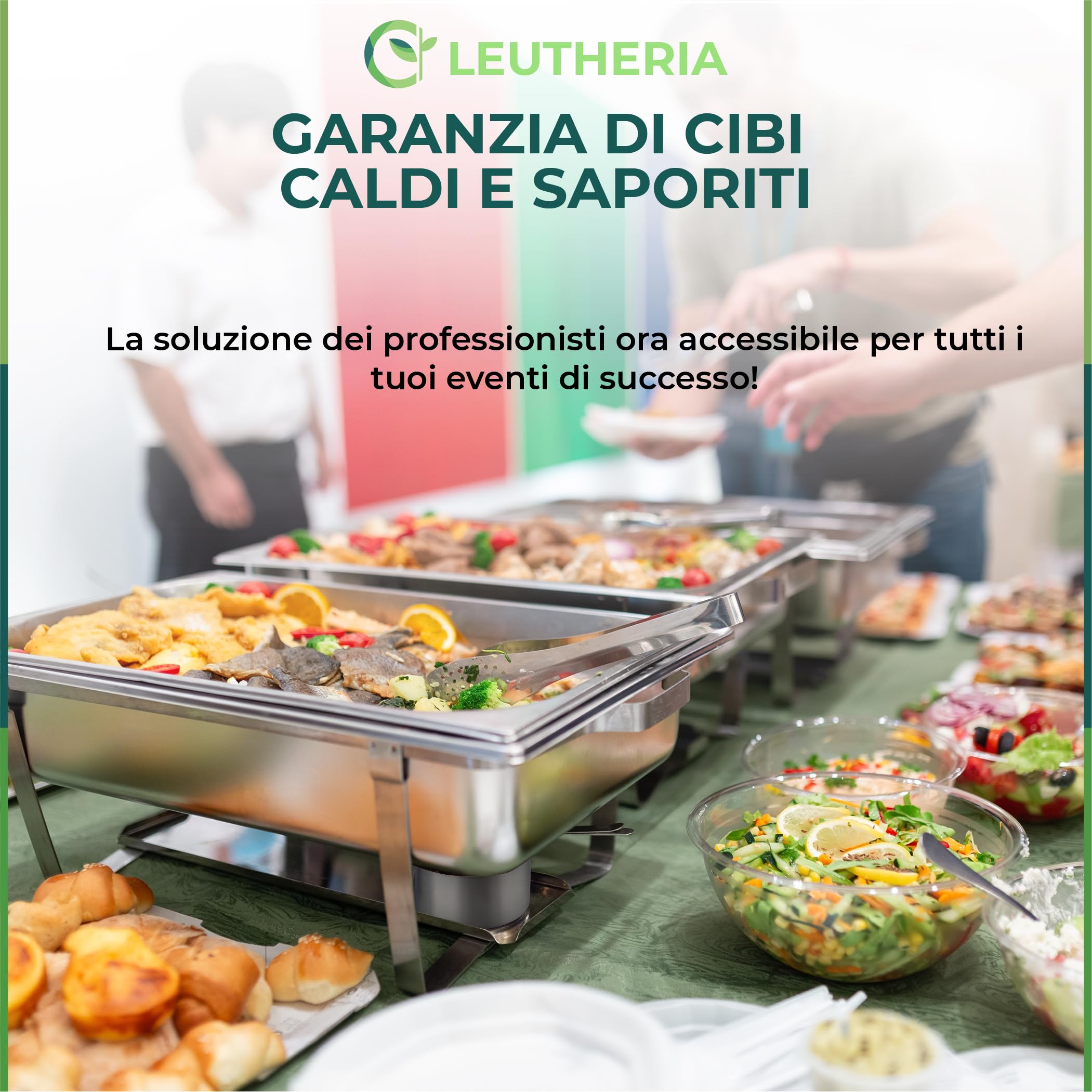 Set 4 Scaldavivande LEUTHERIA - Chafing dish professionale in acciaio inox alimentare SS201 per buffet/bagnomaria professionale/mantenimento caldo/catering/hotel/ristorante - 9L capacità