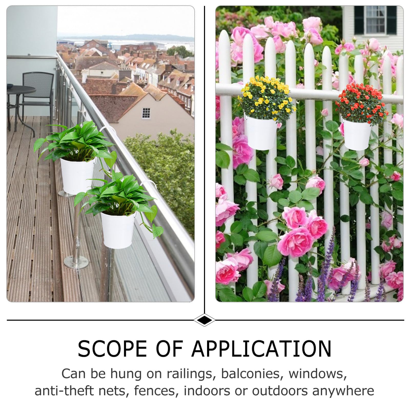 Operitacx Portavasi da Balcone in Metallo Colorato 8 Pezzi Foro di Drenaggio e Aerazione Vasi da Appendere per Ringhiera Esterna Ganci Staccabili