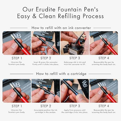 Miniatura 5 de Wordsworth & Black Juego de pluma estilográfica, punta mediana dorada de 18 quilates, incluye 24 cartuchos de tinta, convertidor de recarga de tinta