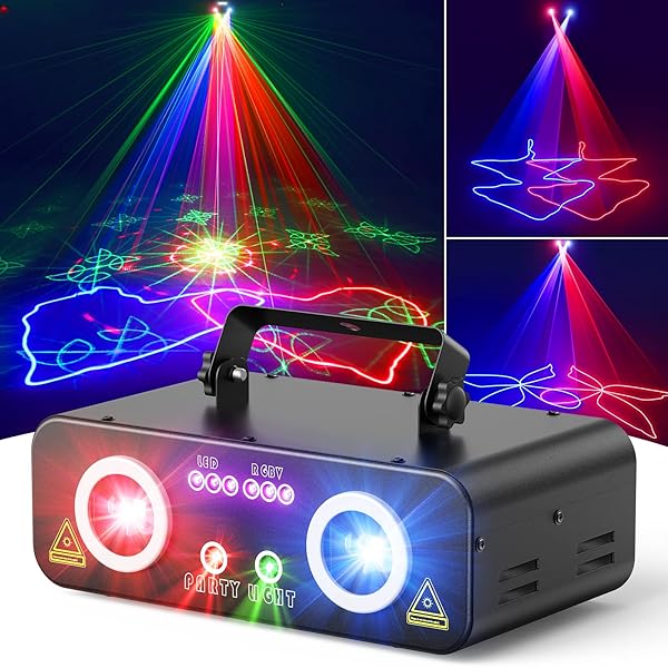 KeoBin DJ Laser Lights for Party, Professional 5 in 1 RGBUV Laser Light Show Projector Support DMX512, Sound Activated with Remote Control for Indoor Parties Disco Club KTV Bar Stage DJ Lighting