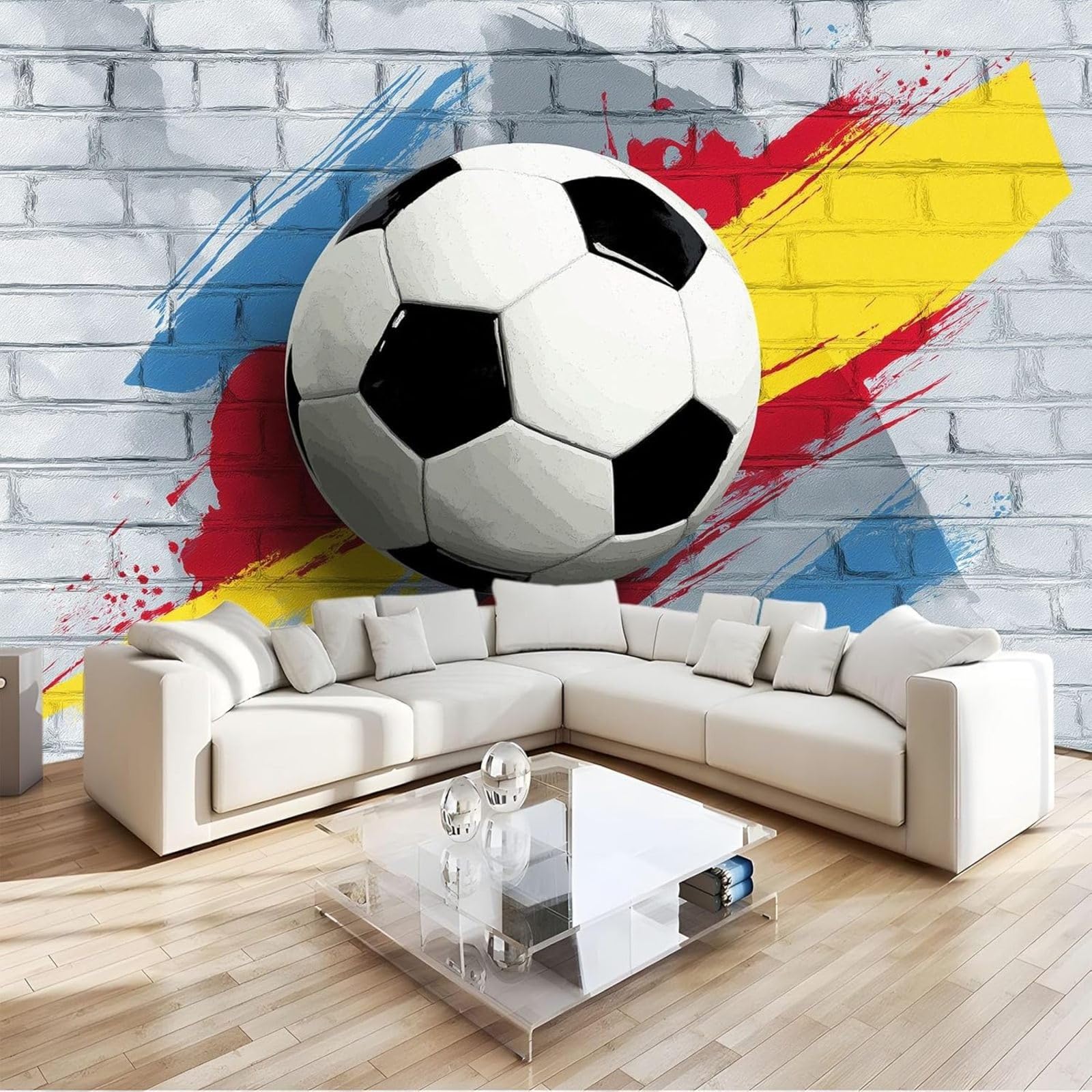 kfjhgbdshhj Wallpaper Football Graffiti Style Wall Tiles Study Room Living Room Restaurant Cafe Decoration Grey,150cmx105cm