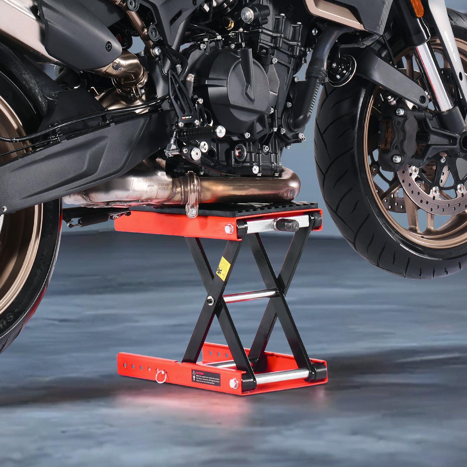 VEVOR Gato de Tijera para Motocicleta, Carga 544 kg, Rango de Altura 105 a 380 mm, Acero Resistente, con Trinquete y Manivela para Vehículos Todo Terreno y Motos Cross, 420 x 240 x (105-380) mm