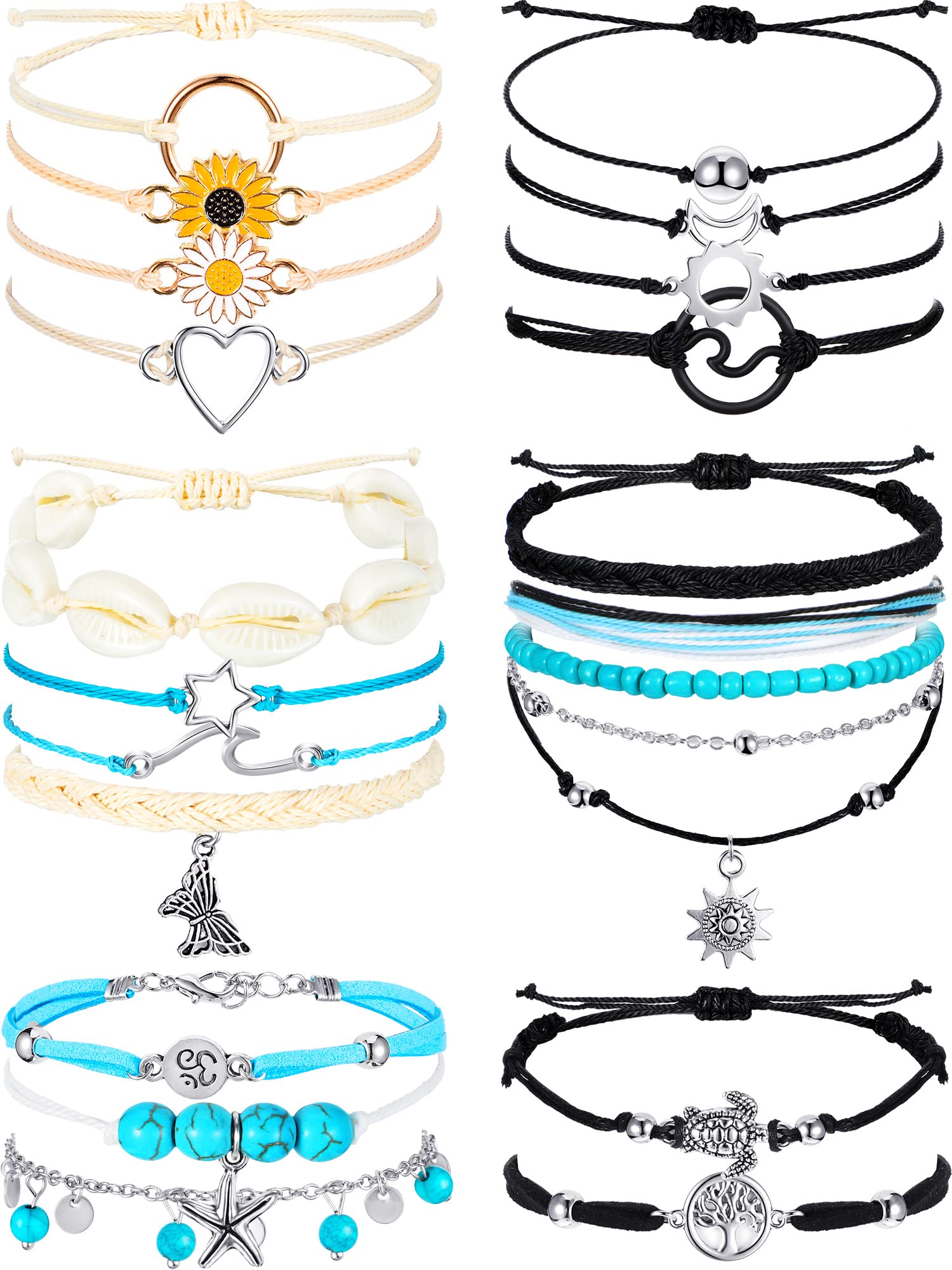 Hicarer 21 Pieces Surfer Wave Bracelet Ocean Wave Adjustable Waterproof Handmade Friendship Bracelet Anklet Jewelry for Women