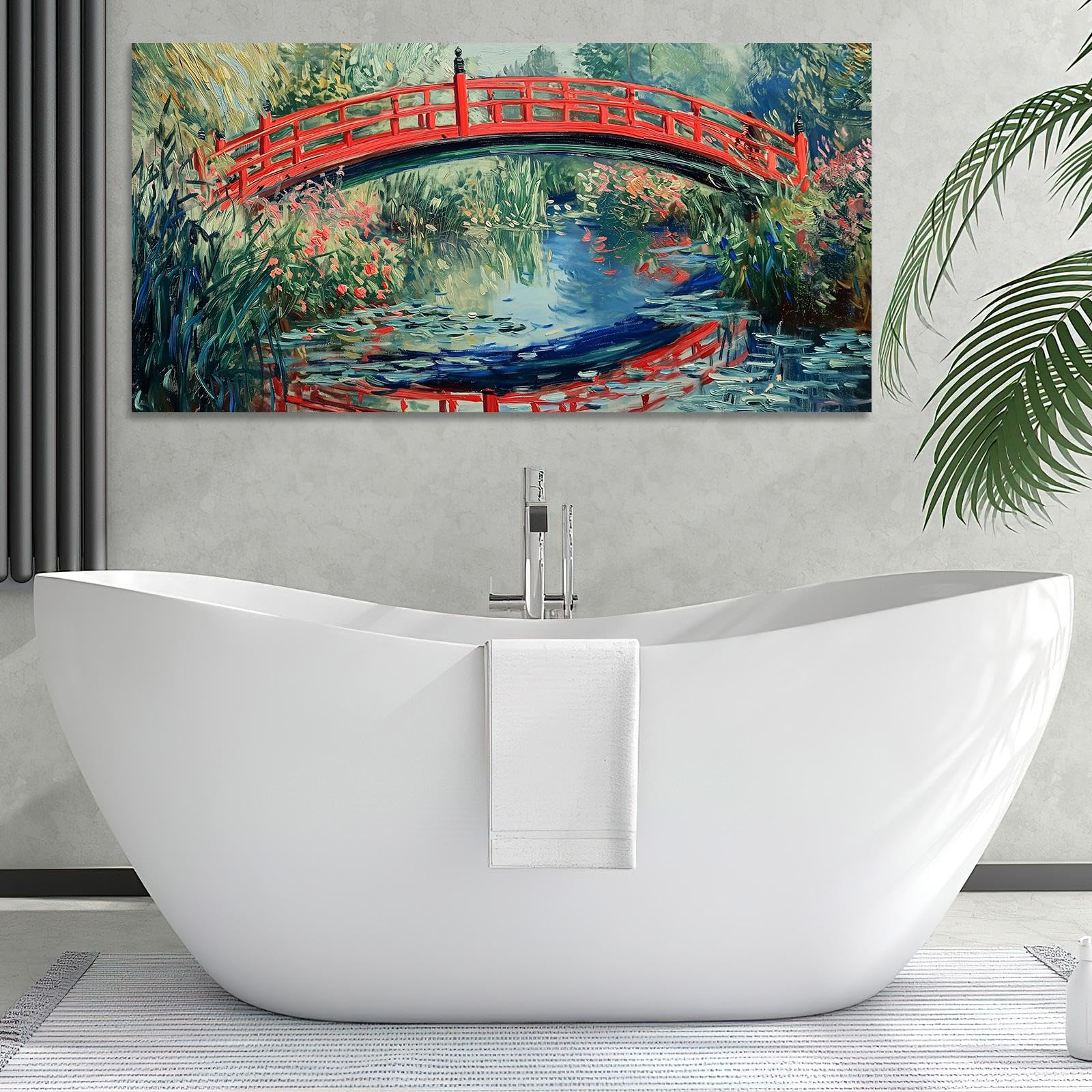 IKDZCM Nowoczesny abstrakcyjny krajobraz sztuka ścienna słynny Monet obraz na płótnie nordycki plakat wydruk obraz do salonu dekoracja domu 60 x 123 cm z ramą rozciągniętą i oprawioną gotowy do