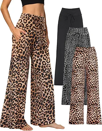 1/3 Pack Wide Leg Yoga Pants for Women, Comfy Lounge Pajama Sweatpants Loose Causal Palazzo with Pockets