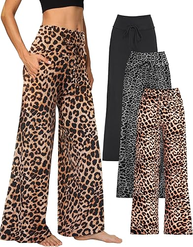 1/3 Pack Wide Leg Yoga Pants for Women, Comfy Lounge Pajama Sweatpants Loose Causal Palazzo with Pockets