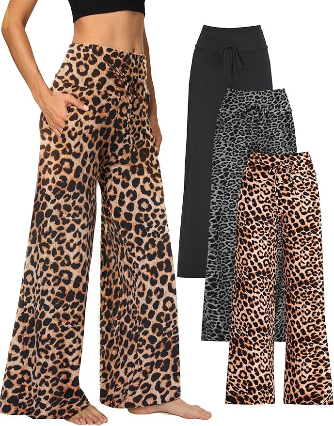 1/3 Pack Wide Leg Yoga Pants for Women, Comfy Lounge Pajama Sweatpants Loose Causal Palazzo with Pockets