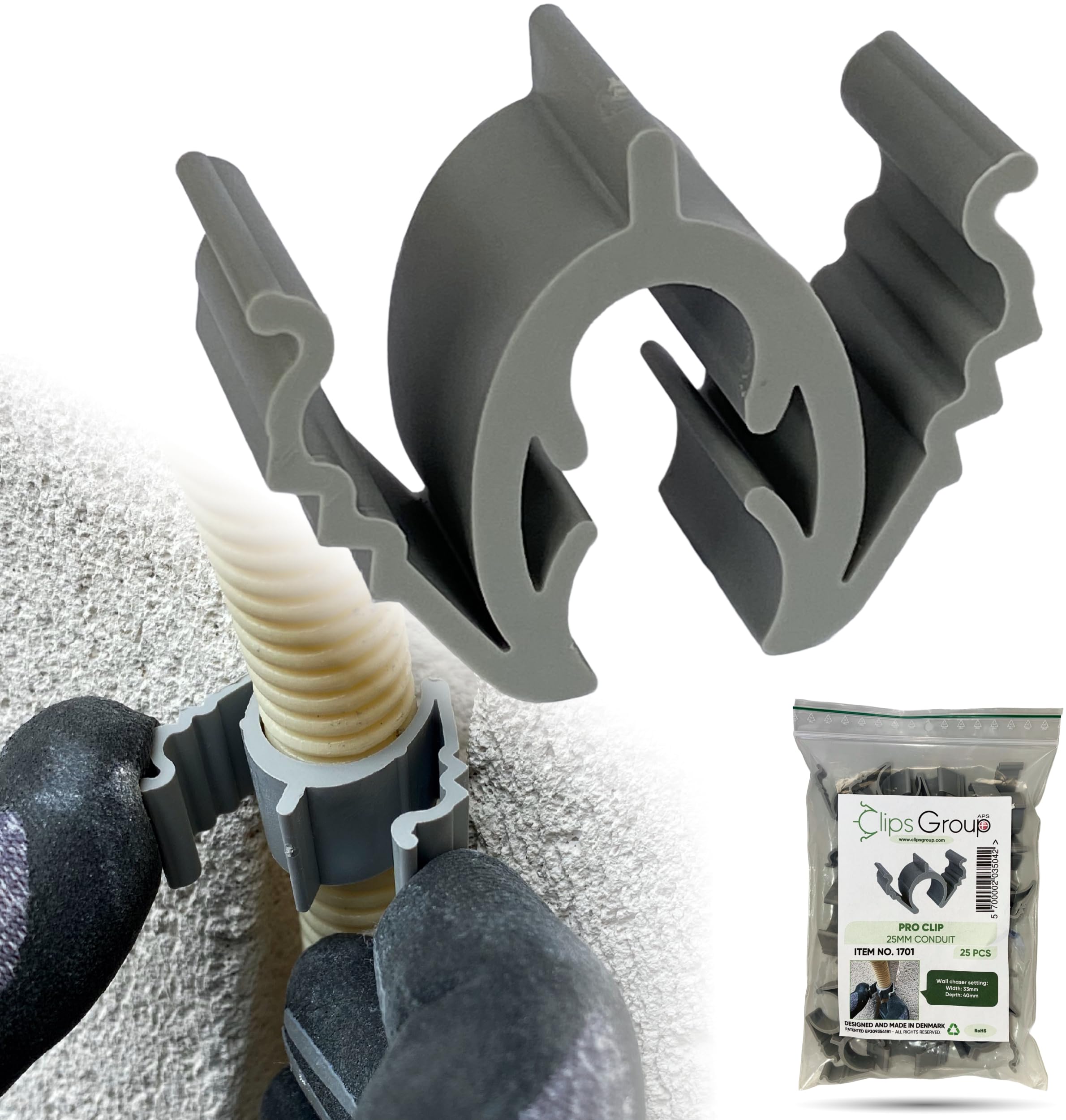 CLIPS-Group PRO clip 50 Stück Rohre und Kabelhalter 16/20/25 mm - Kein Hammer, Kein Bohren | Rohrschellen Klemmschellen Rohrhalterung Rohrclip | Schlaufendübel, Dübelklemmschelle, Kabelclip (8-11 mm)