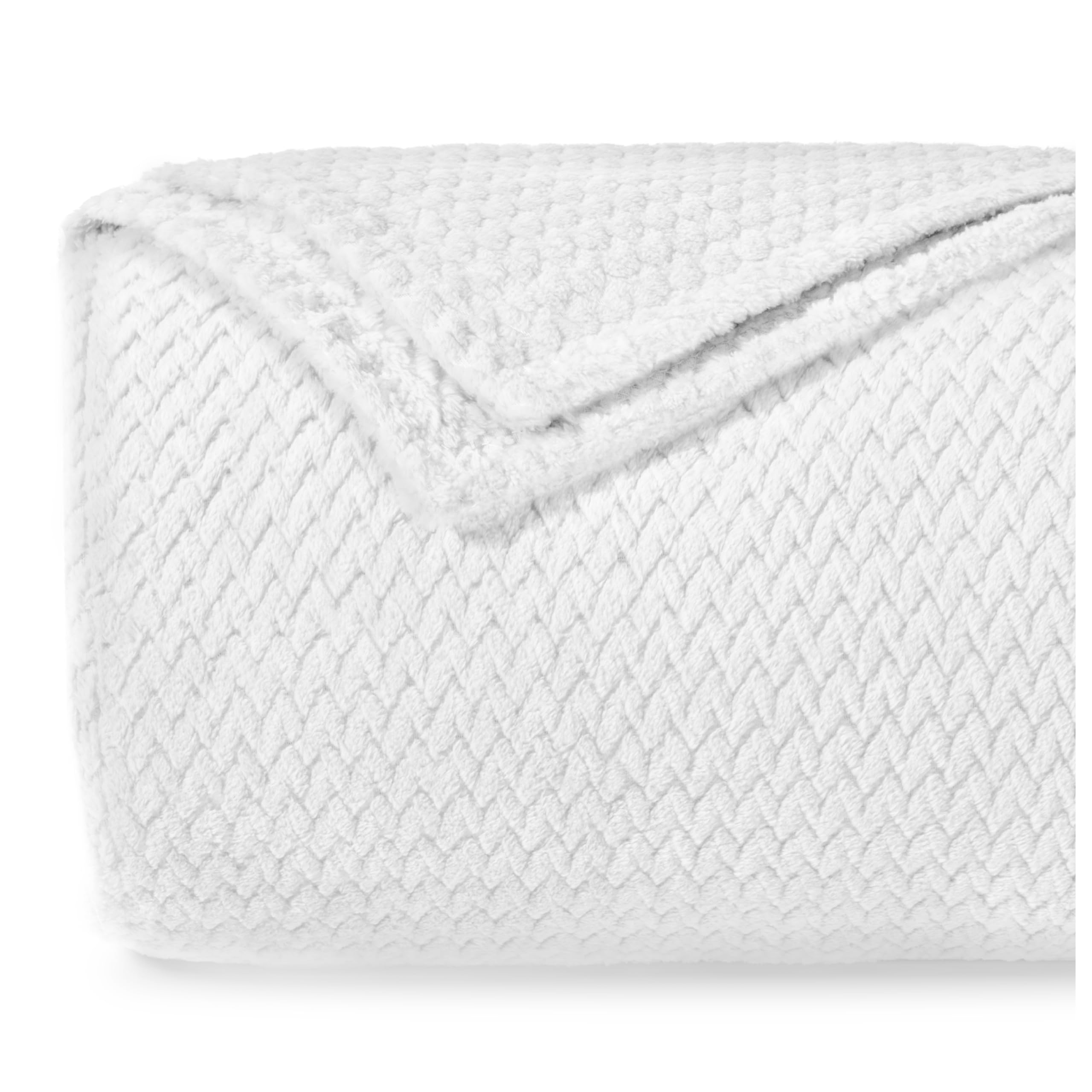Dreamzie Manta Sofa con Patrón de Chevrón y Tacto Suave 130 x 150 cm - Blanco - Mantas para Sofa de Microfibra 100% Poliéster 260gsm, Manta Calentita