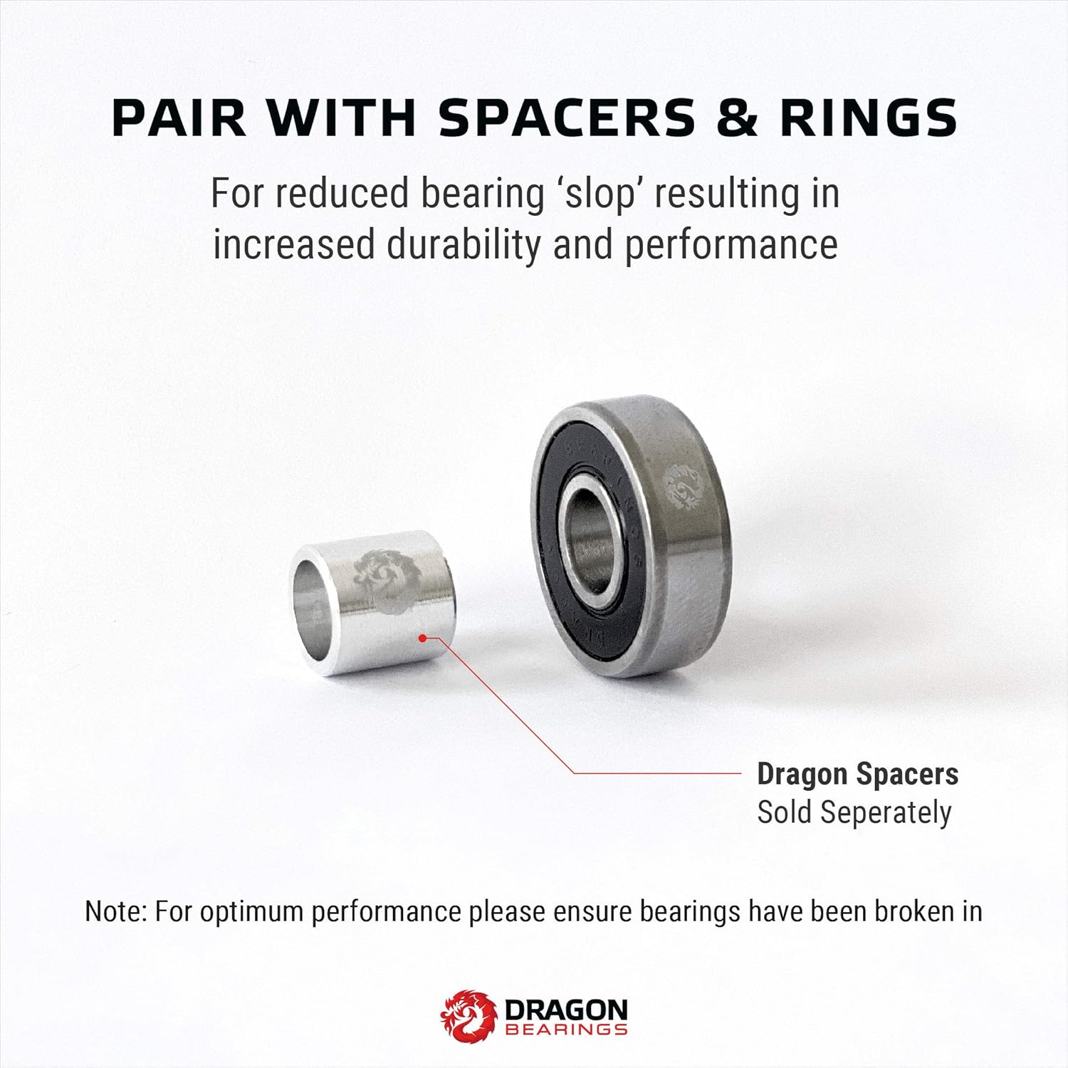 Fireball Dragon Precision Skateboard Bearing Bundle | Includes 8X Bearings, Spacers, Speed Rings & Tool | 608 Bearing for Skateboards, Longboards, Inline Skates, Roller Skates, Spinners