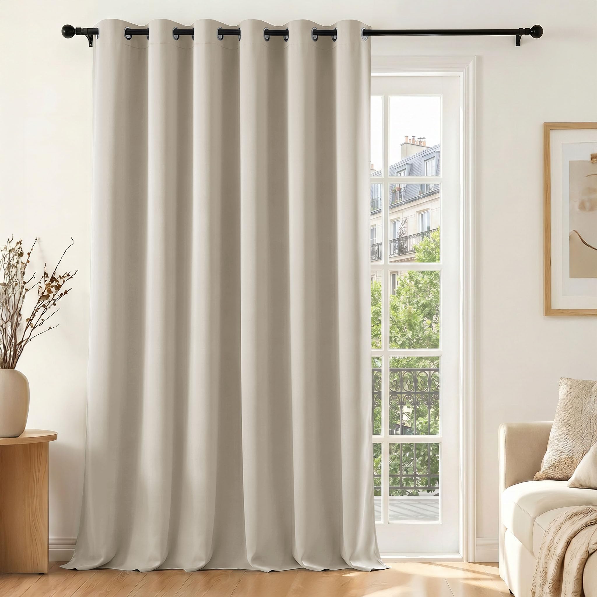 Deconovo Tenda Oscurante per Interni con Occhielli, 1 Pannello 200x245 cm, Tenda Termica Isolante per Camera da Letto e Soggiorno, Drappeggio Morbido ed Elegante, Avorio Sabbia