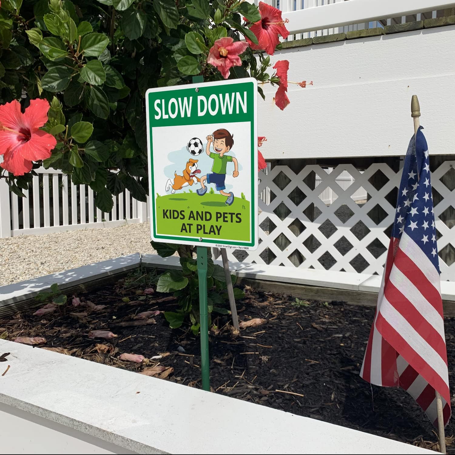 SmartSign 12 x 10 inch “Slow Down - Kids And Pets At Play” Yard Sign with 3 foot Stake, 40 mil Laminated Rustproof Aluminum, Multicolor, Set of 1