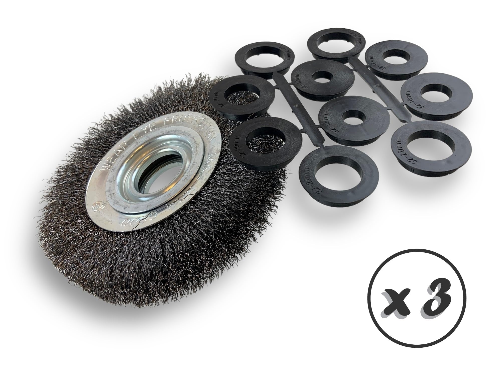 Kibros Lot 3 brosses touret acier Ø 150 mm 3 rangs fil dur 0,30 mm
