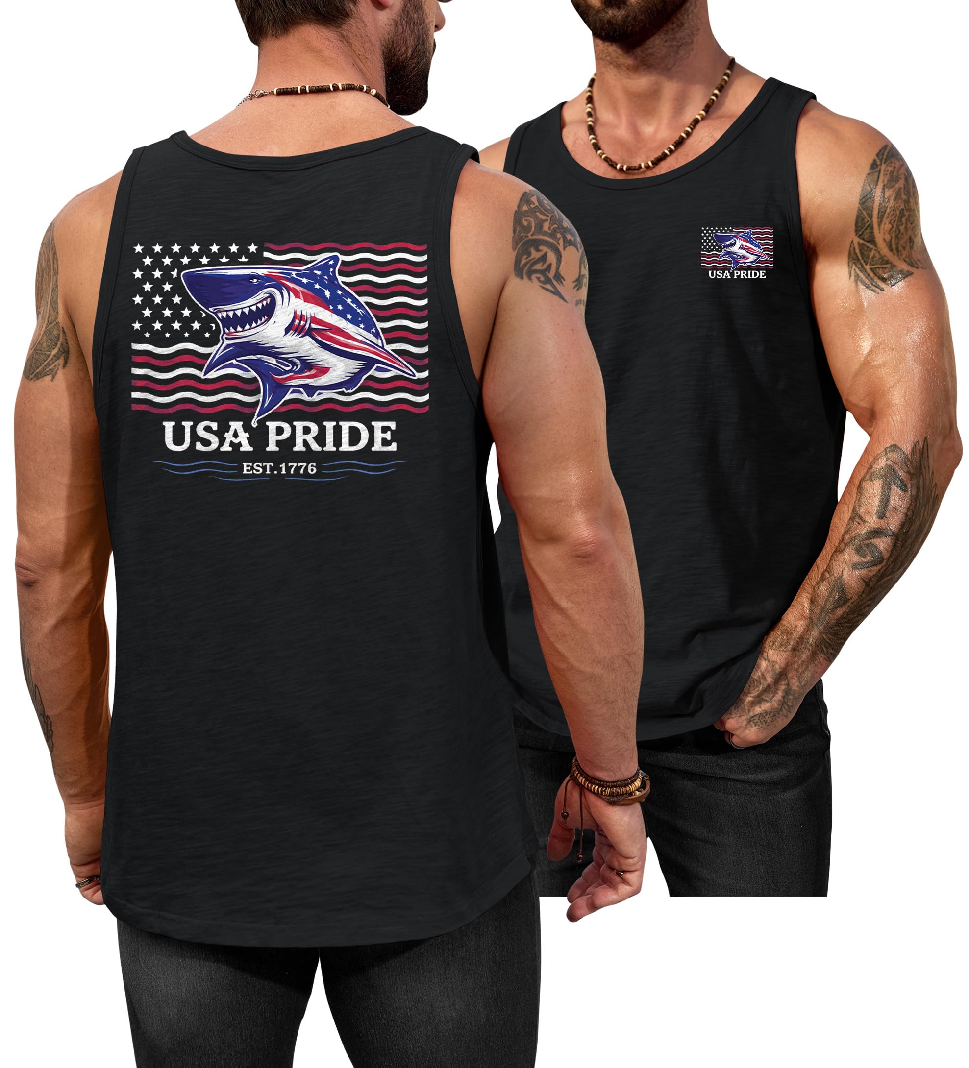 VOGSTART Mens Graphic Muscle Tank Top Beach Slub Cotton Sleeveless Shirts