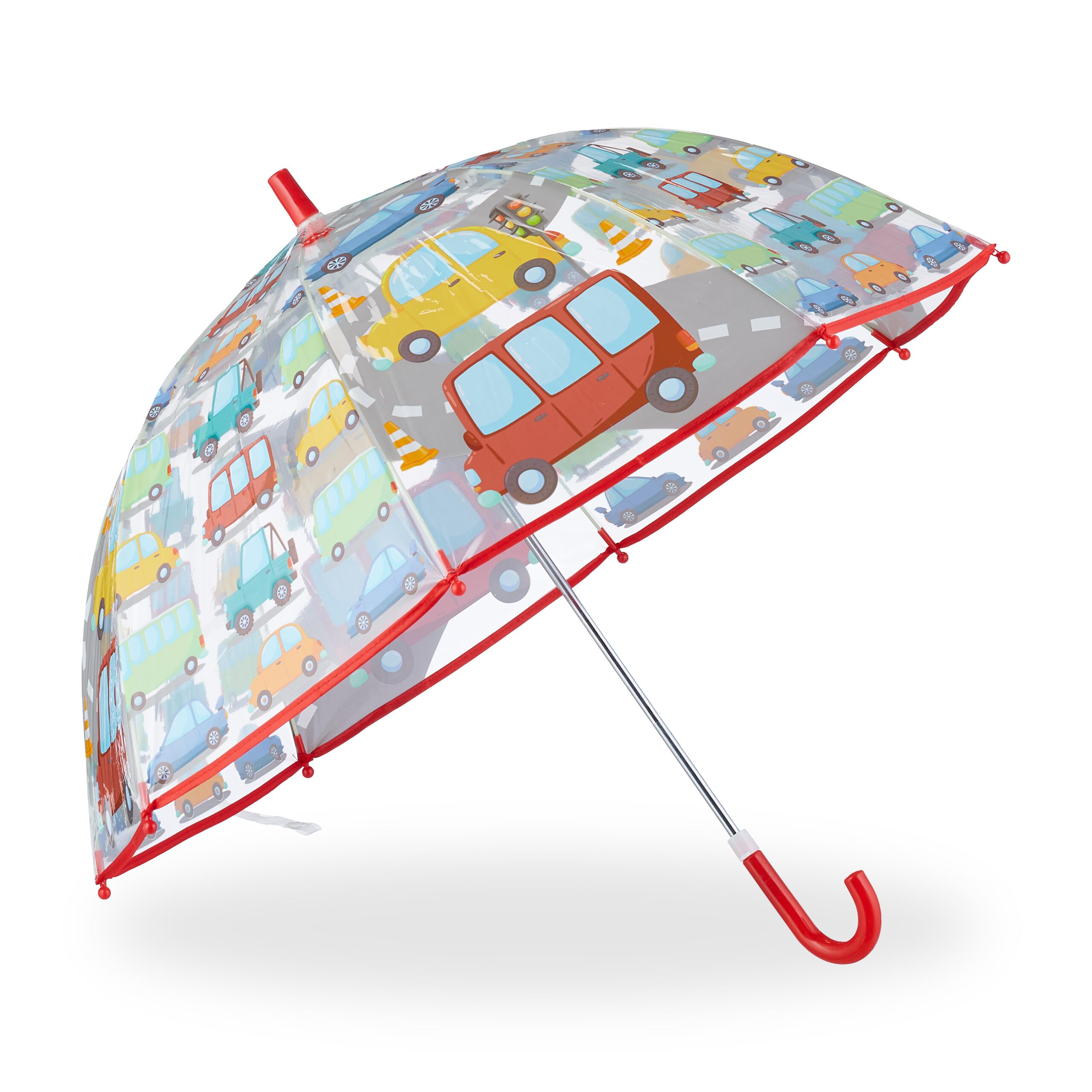 Relaxdays Kids Umbrella, with Car Design, for Boys & Girls, Ø 73 cm, Compact Parasol, Rain Protection, Multicoloured