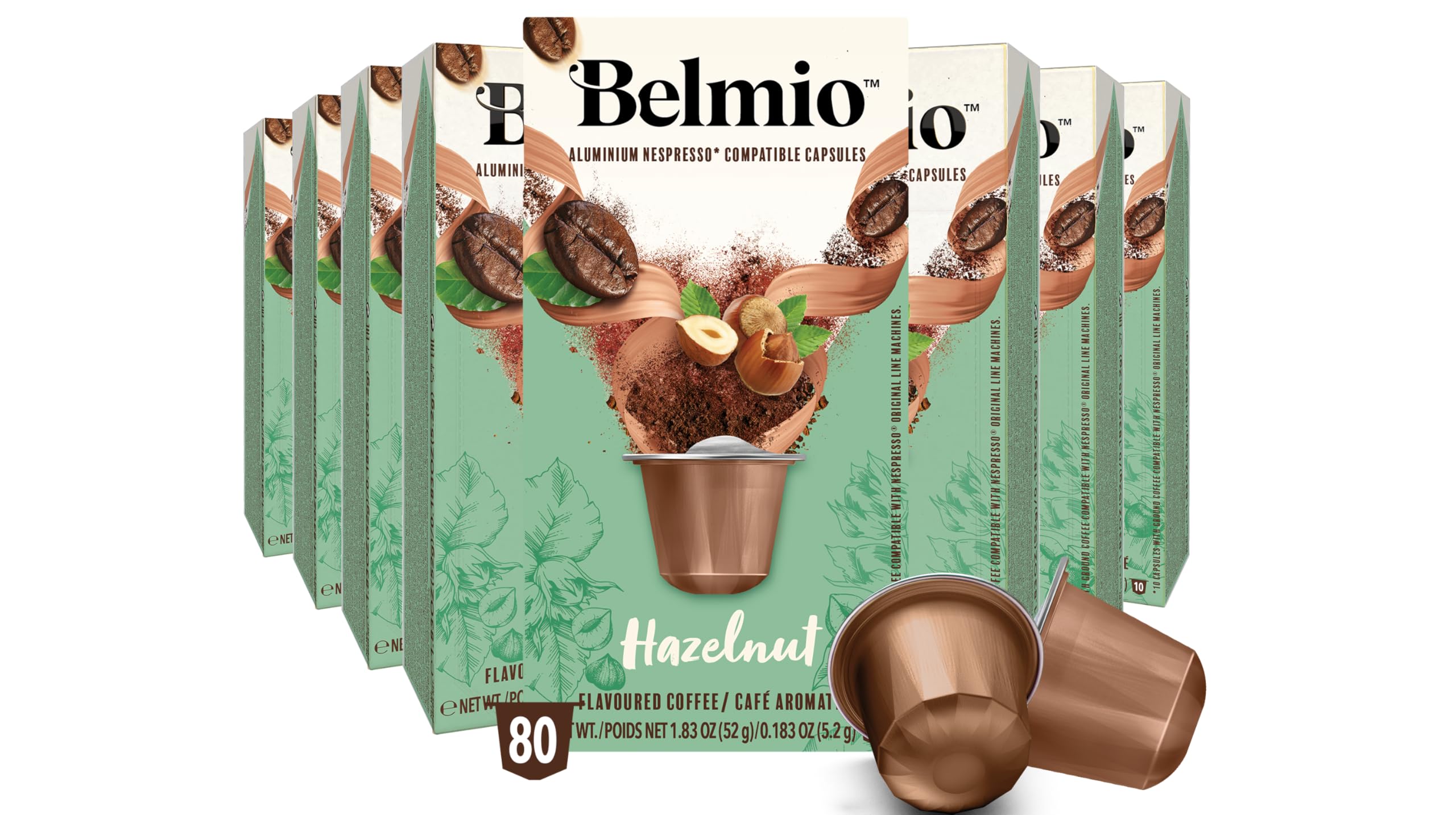 Belmio Driving you Hazel'nuts Espresso Coffee Pods – Medium Roast – Warm & Nutty - Nespresso Original Line Compatible – 10 Count (Pack of 8)
