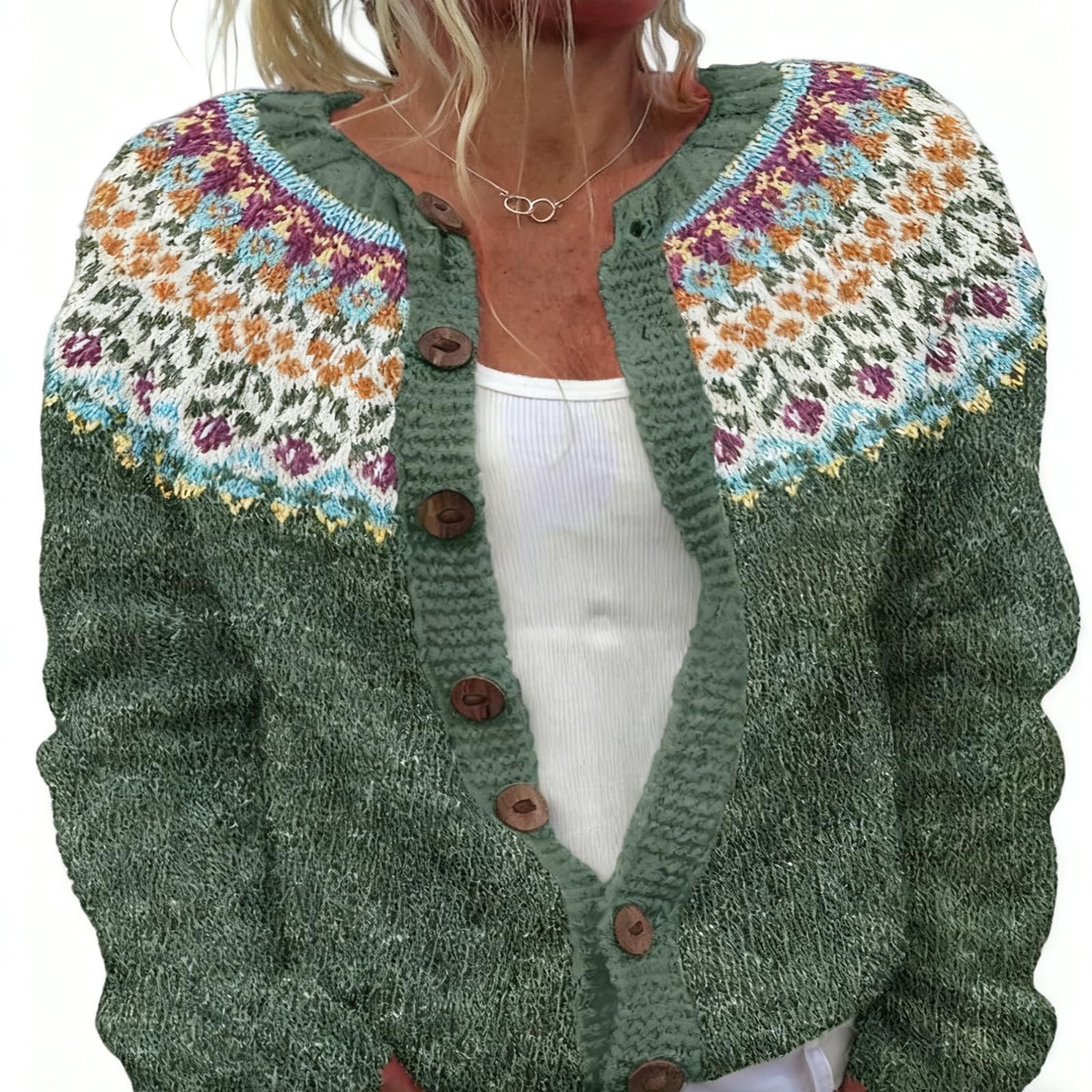 Pull Ethnique Doux et Chaud avec Fermeture à Boutons Pratique