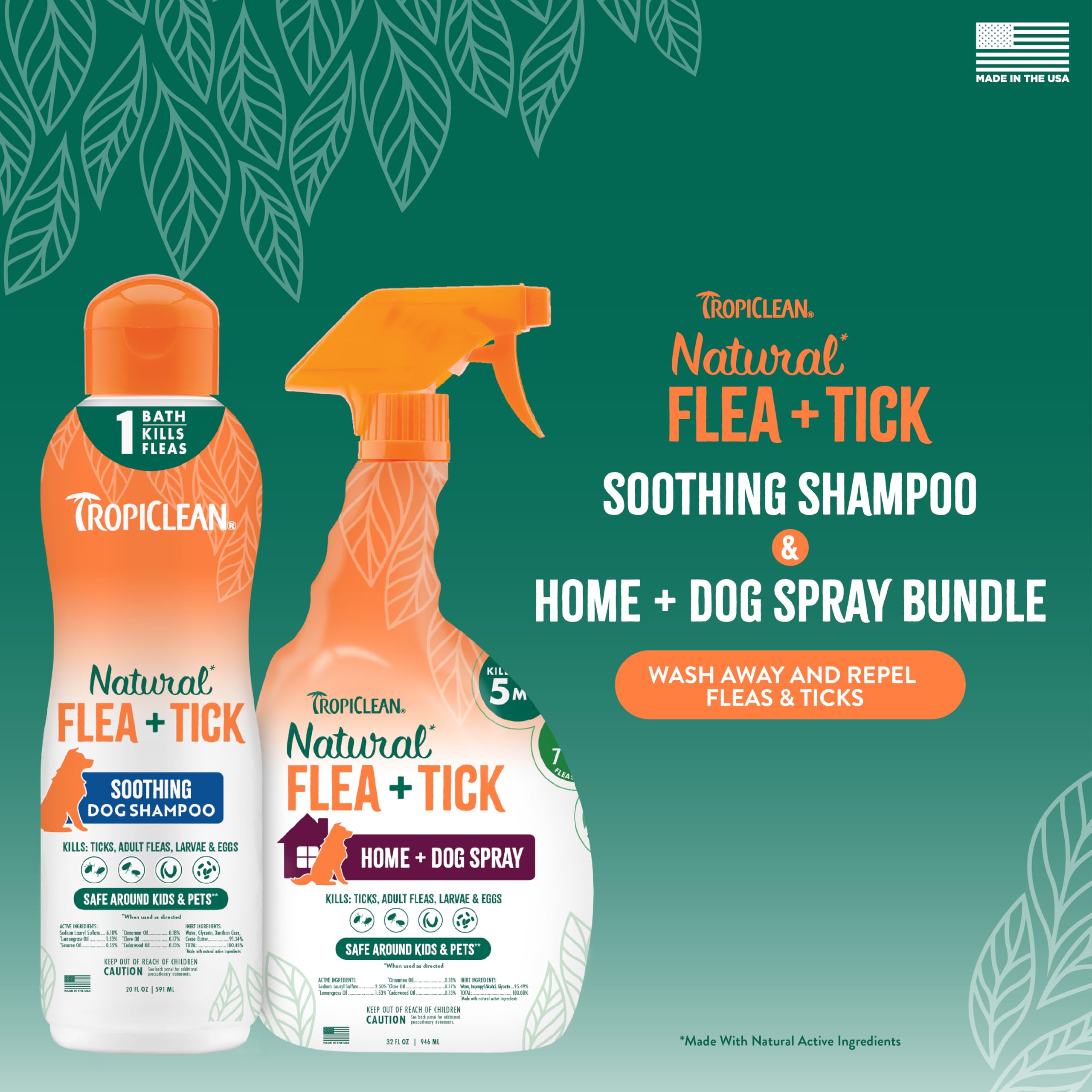 Natural Flea & Tick Soothing Shampoo & Bedding Spray Bundle | Flea & Tick Prevention | Dog Shampoo | Flea & Tick Treatment Protects & Repels | Made in The USA