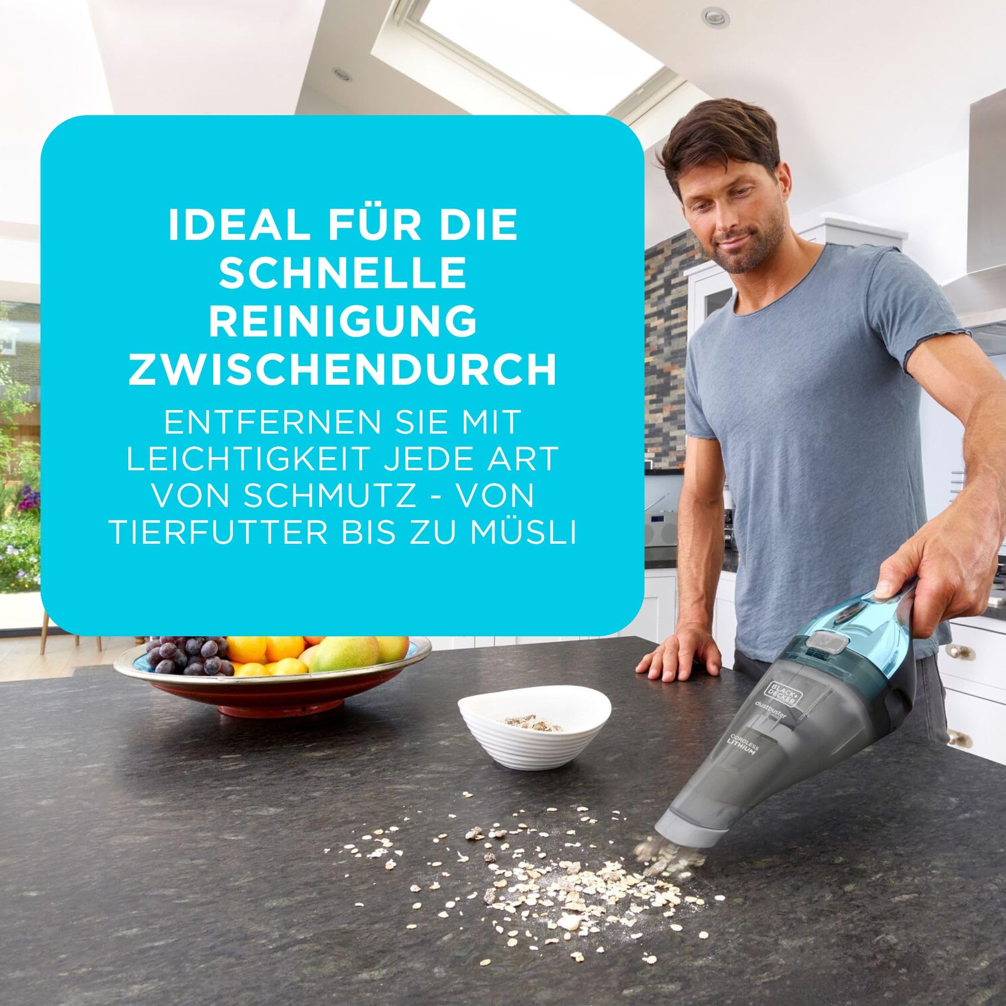 BLACK+DECKER Dustbuster Handstaubsauger Akku 7.2V (1.5Ah) (Handsauger beutellos + kabellos, breite Saugöffnung, inkl. Fugendüse & Ladestation mit Wandhalterung) NVC220WBC