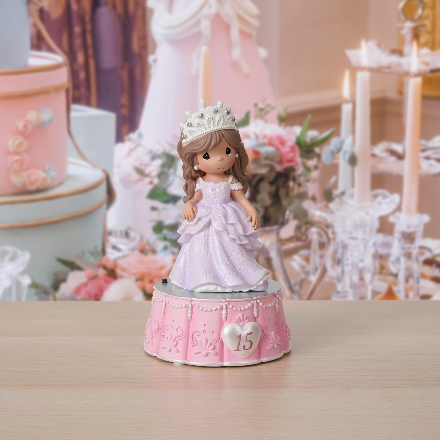 Precious Moments 252104 La Quinceañera Recordable Musical Figurine, 15th Birthday Girl in Lavender Dress with Tiara, Recordable Resin Keepsake Gift for Daughter or Granddaughter