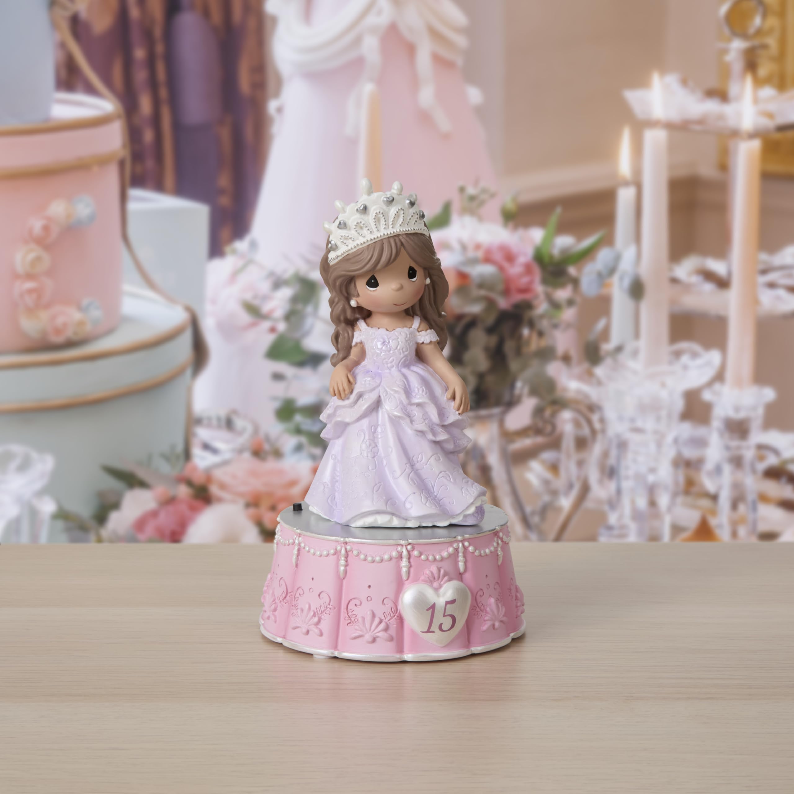 Precious Moments 252104 La Quinceañera Recordable Musical Figurine, 15th Birthday Girl in Lavender Dress with Tiara, Recordable Resin Keepsake Gift for Daughter or Granddaughter