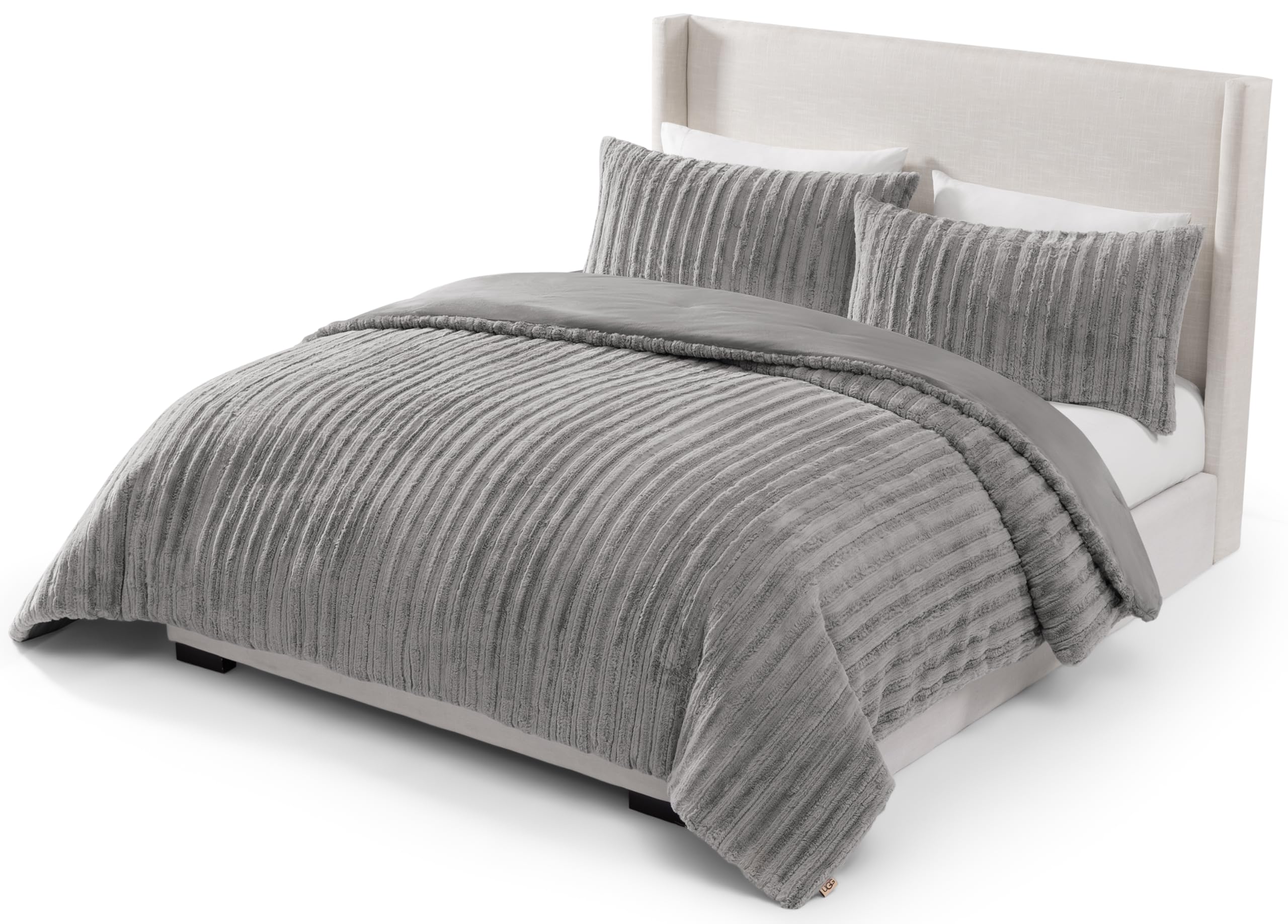 UGG Kenzie Comforter Set with 2 Pillow Shams Plush Faux Fur Bedding Soft Warm Down Alternative Comforter Washable Hypoallergenic Fluffy Blanket Set for Bedroom, King/California King Size, Seal Grey