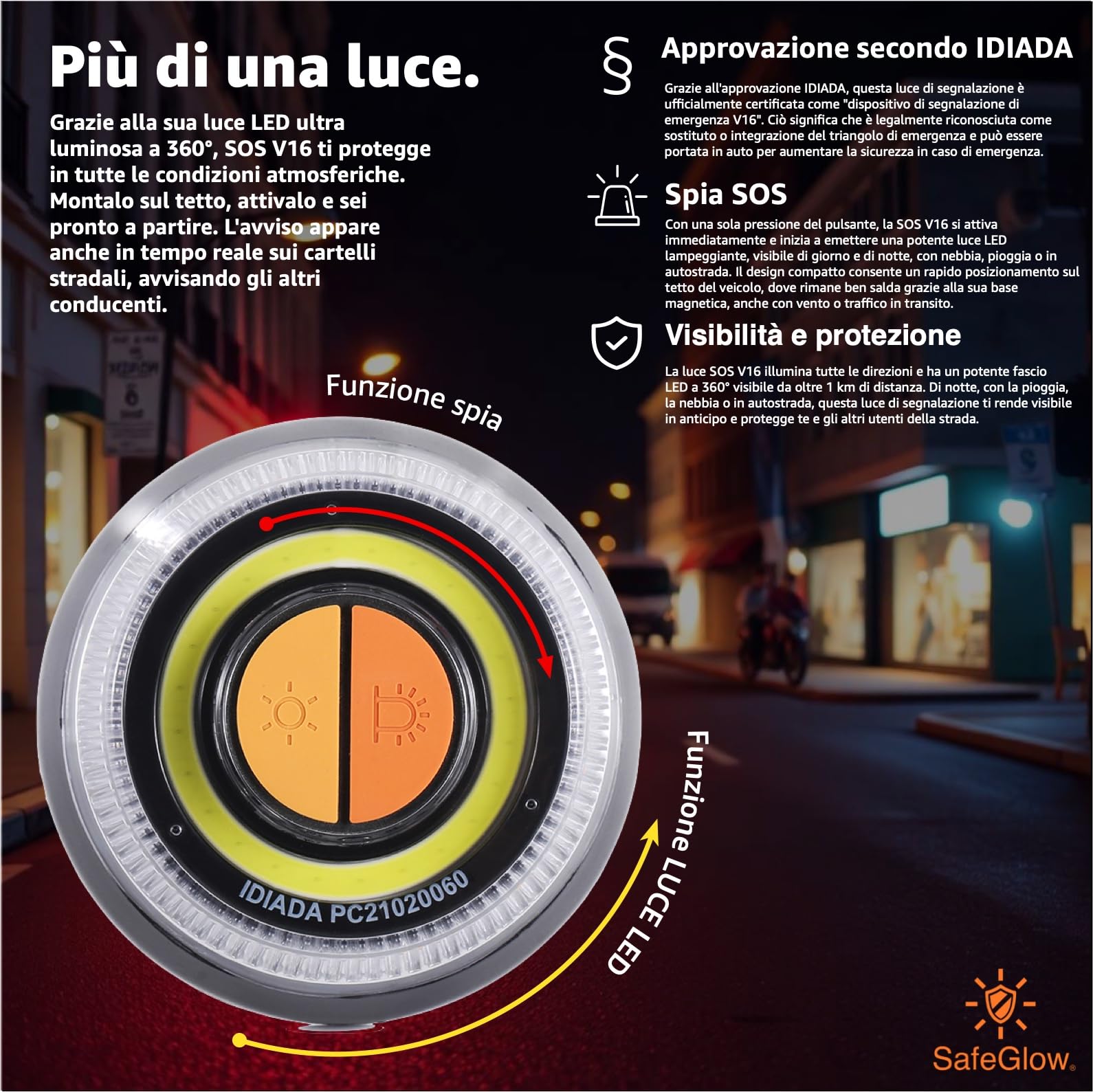 Luce d’emergenza V16 2026 con omologazione IDIADA Nr. PC21020060 – Triangolo d’emergenza – Triangolo di panne – Omologazione UE – Per auto e moto