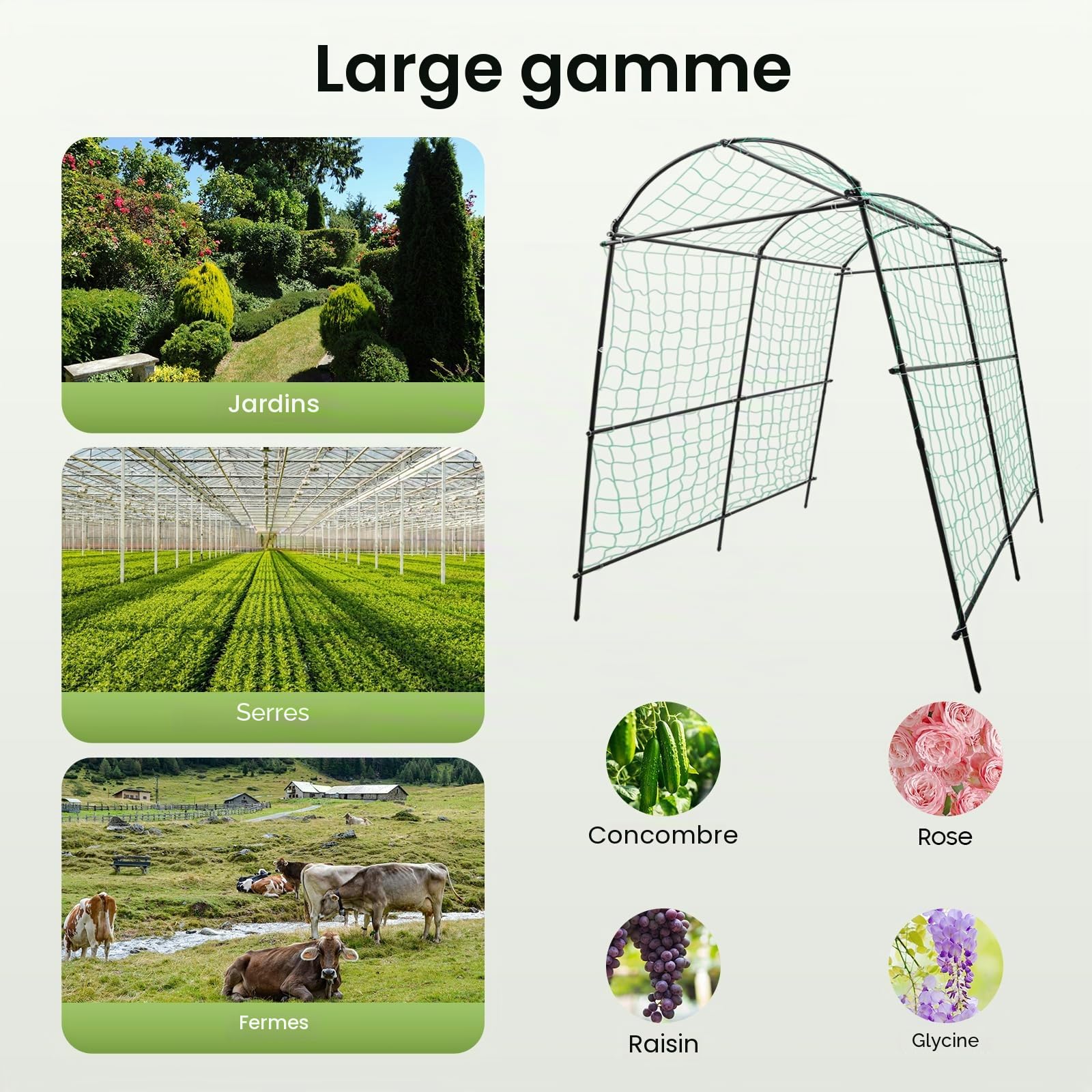 Arche à rosiers en métal solide - Treillis métallique - Arche de jardin - Grille pour plantes grimpantes - Pour jardin et potager - Capacité de charge : 35 kg - 1,15 x 1,83 x 2,3 m