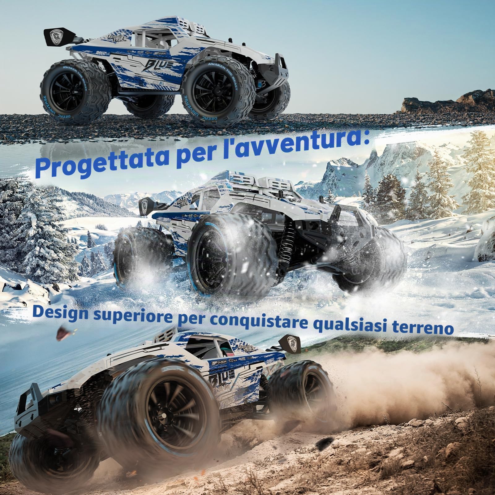 DEERC Auto telecomandata 1:14, camion fuoristrada RC ad alta velocità da 40 km/h, auto fuoristrada RC 4WD, giocattoli Monster Truck veloci ed estremi, regali per bambini e adulti