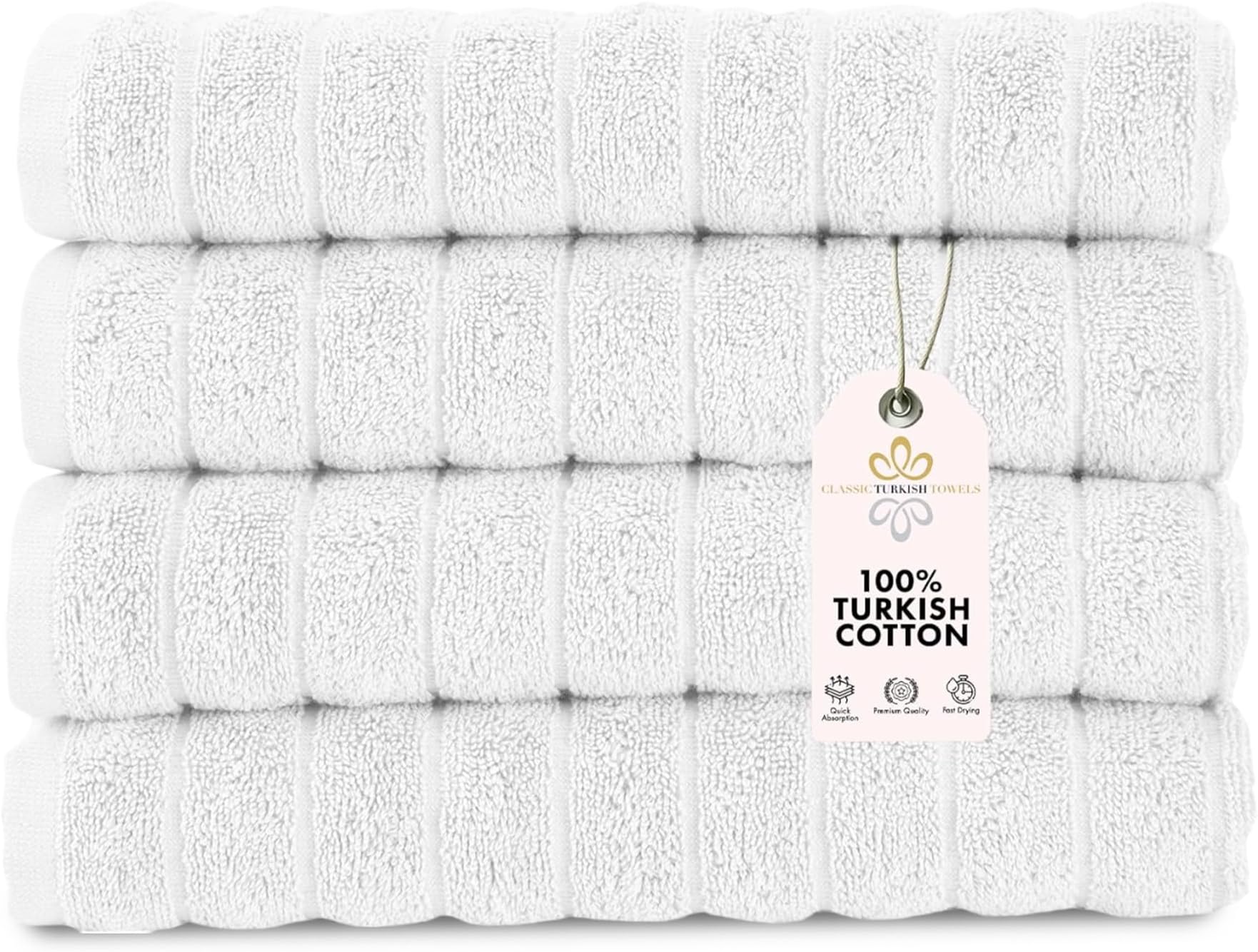 Classic Turkish Towels CTT Luxury Hand Towels for Bathroom Set of 4, 100% Turkish Cotton, Quick Dry & Comfy Towels for Hotel & Spa, Highly Absorbent | 20"x32" (White)