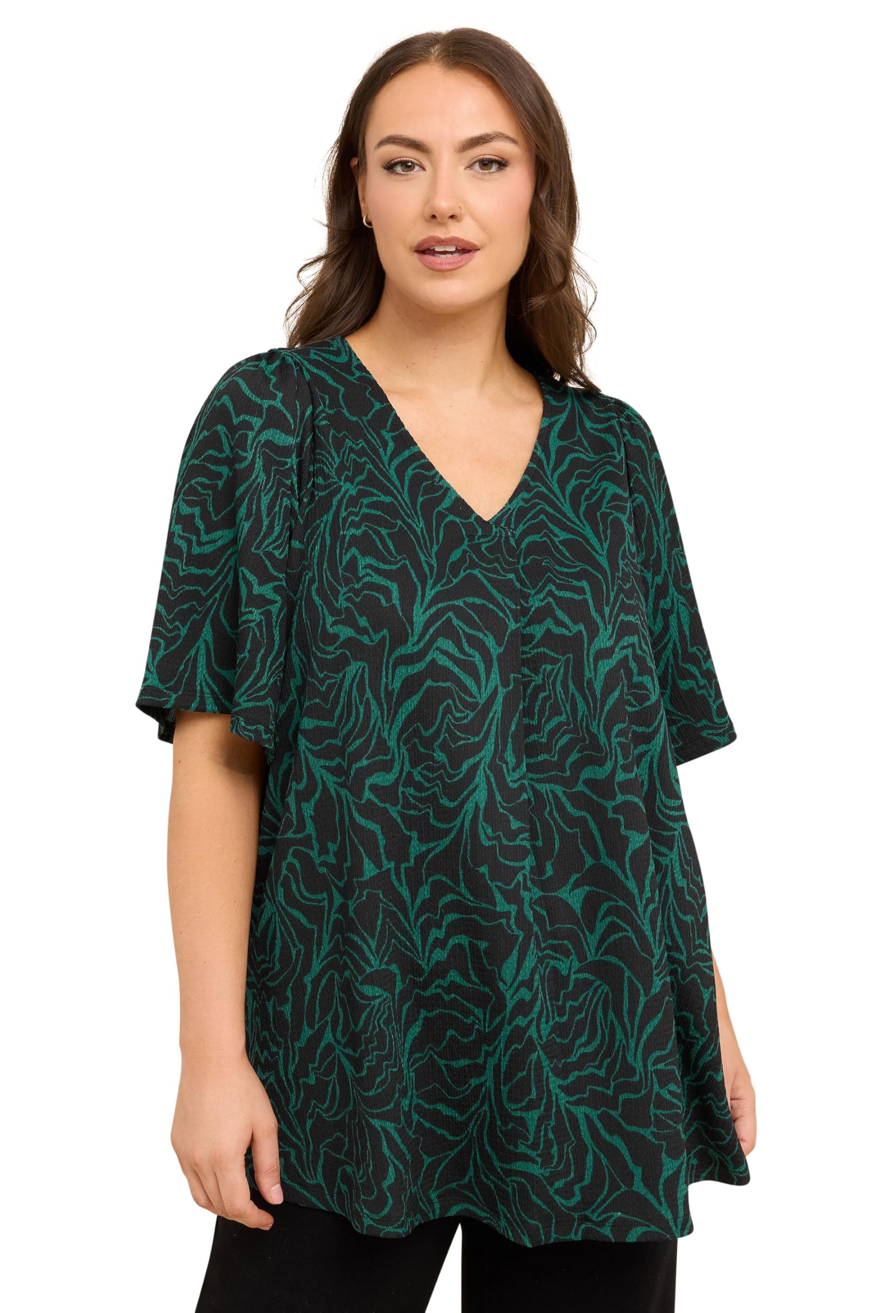 Evans Women's Green Plus Abstract Print Pleat Front Top Size 22-24