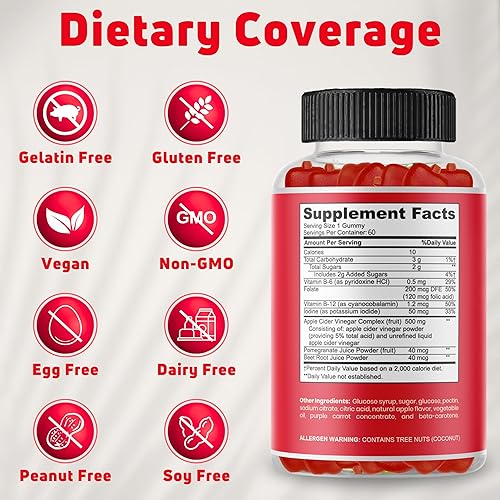 Miniatura 4 de Gomitas de vinagre de sidra de manzana para niños, 60 porciones. Gomitas ACV sin gluten, veganas y sin gelatina